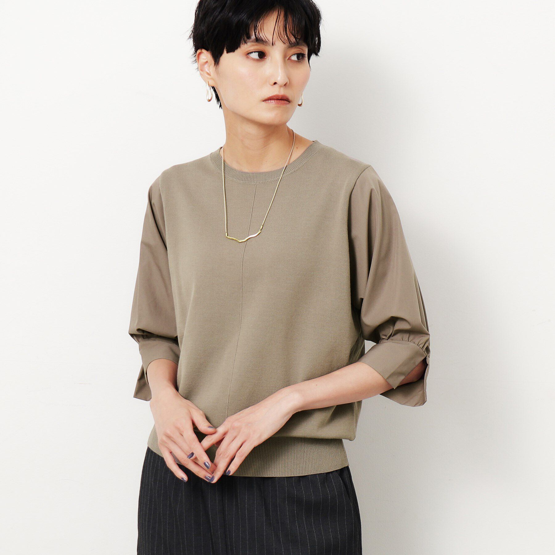 OPAQUE.CLIP「フハクスリーブドッキングニット【洗濯機洗い可/抗ピル】」|ニット・セーター|トープ(054)