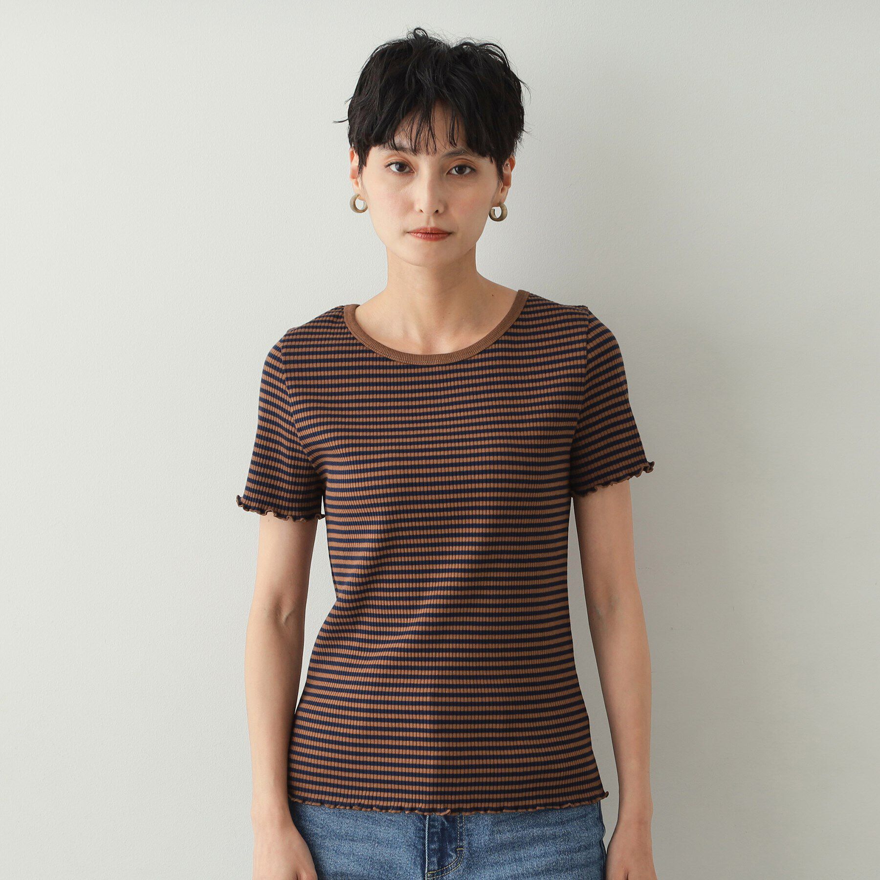 OPAQUE.CLIP「細ボーダーリブカットソー【洗濯機洗い可】」|Tシャツ・カットソー|