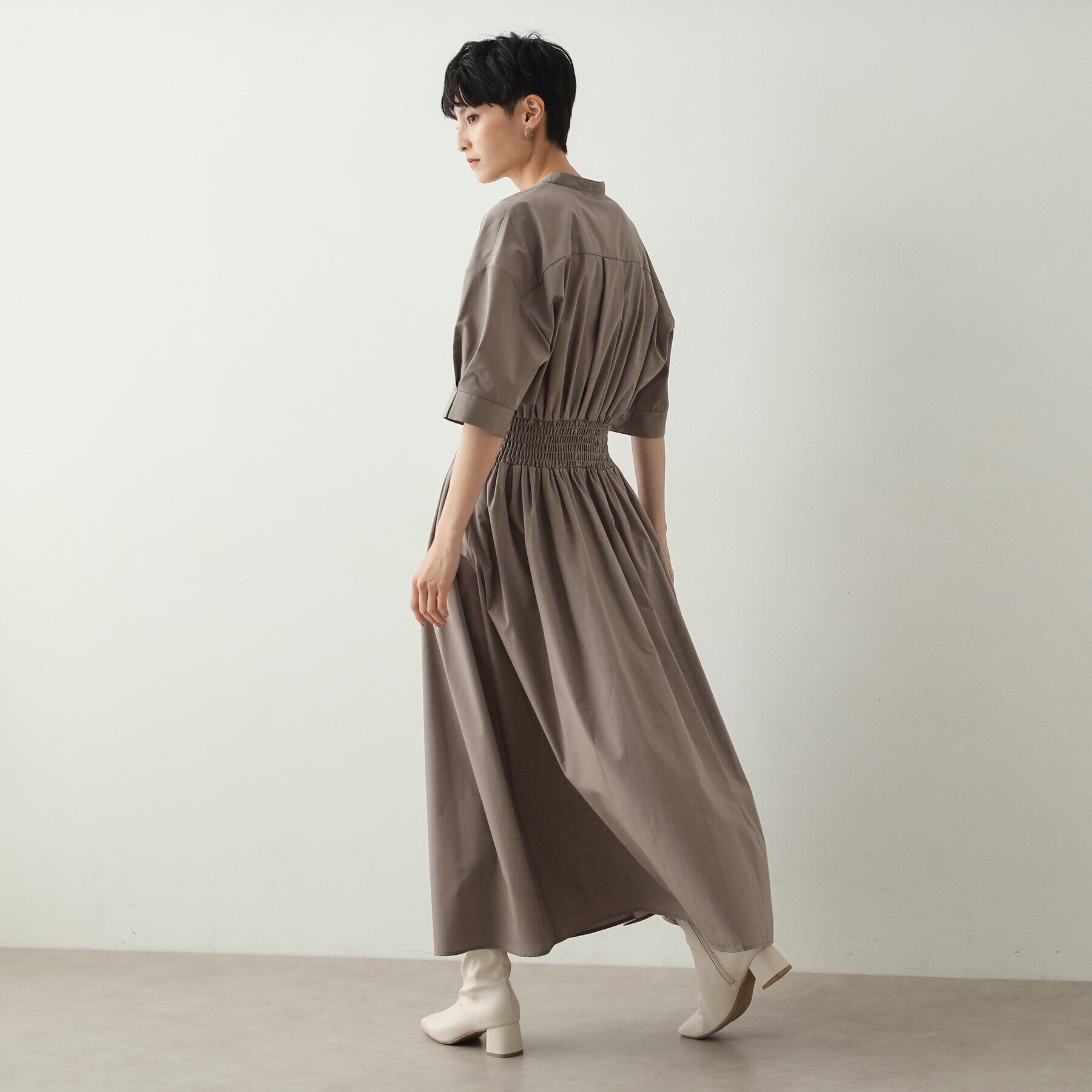 OPAQUE.CLIP「ウエストシャーリング シャツワンピース【洗濯機洗い可】」|ワンピース|