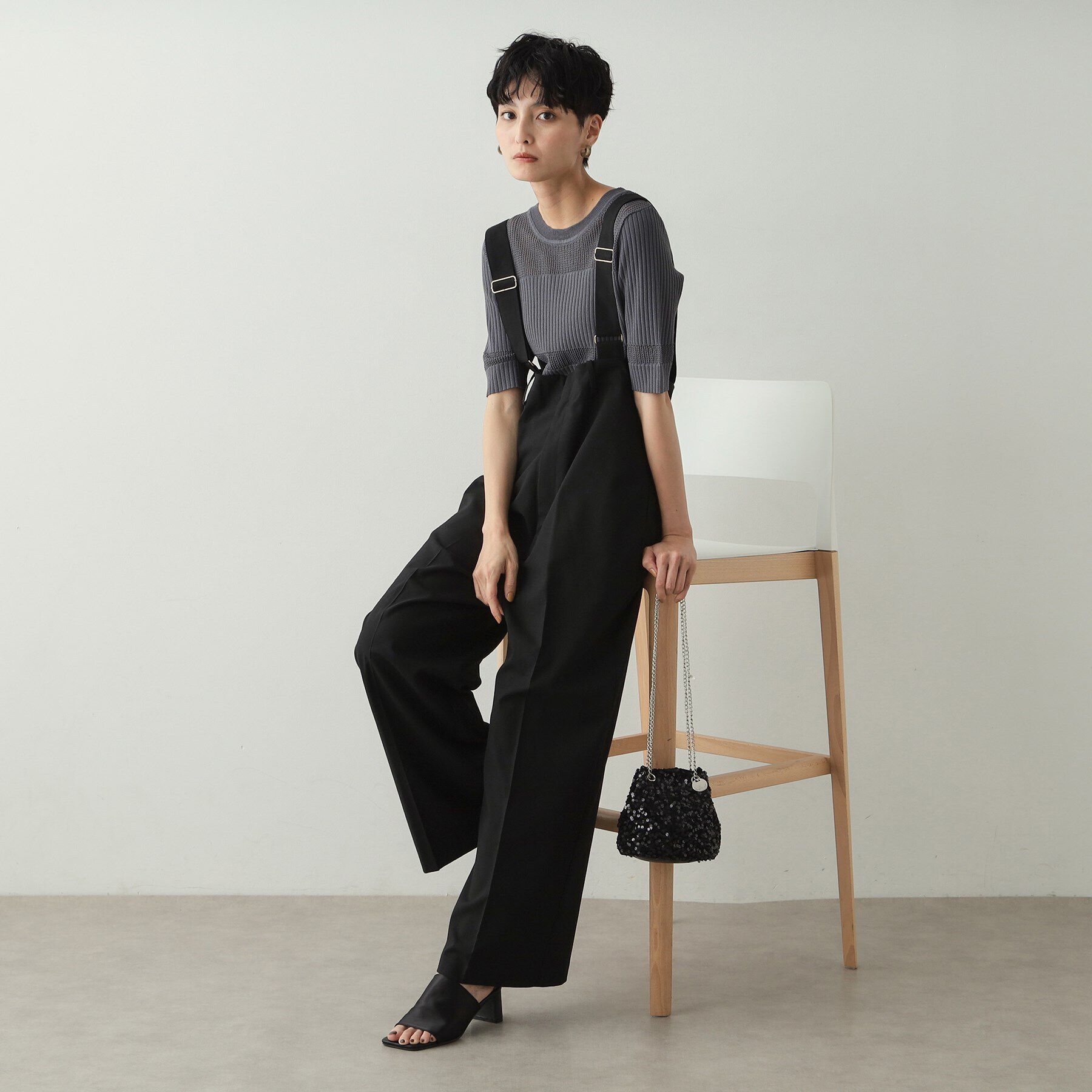 OPAQUE.CLIP「ハイウエストワイドサロペット【洗濯機洗い可】」|オールインワン|