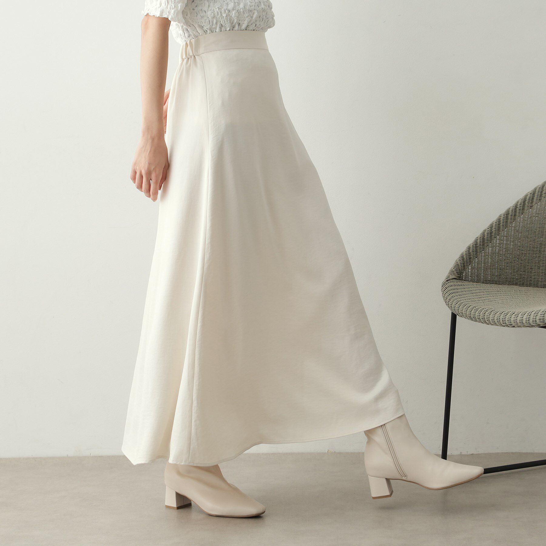 OPAQUE.CLIP「サテンナローフレアスカート【洗濯機洗い可】」|スカート|