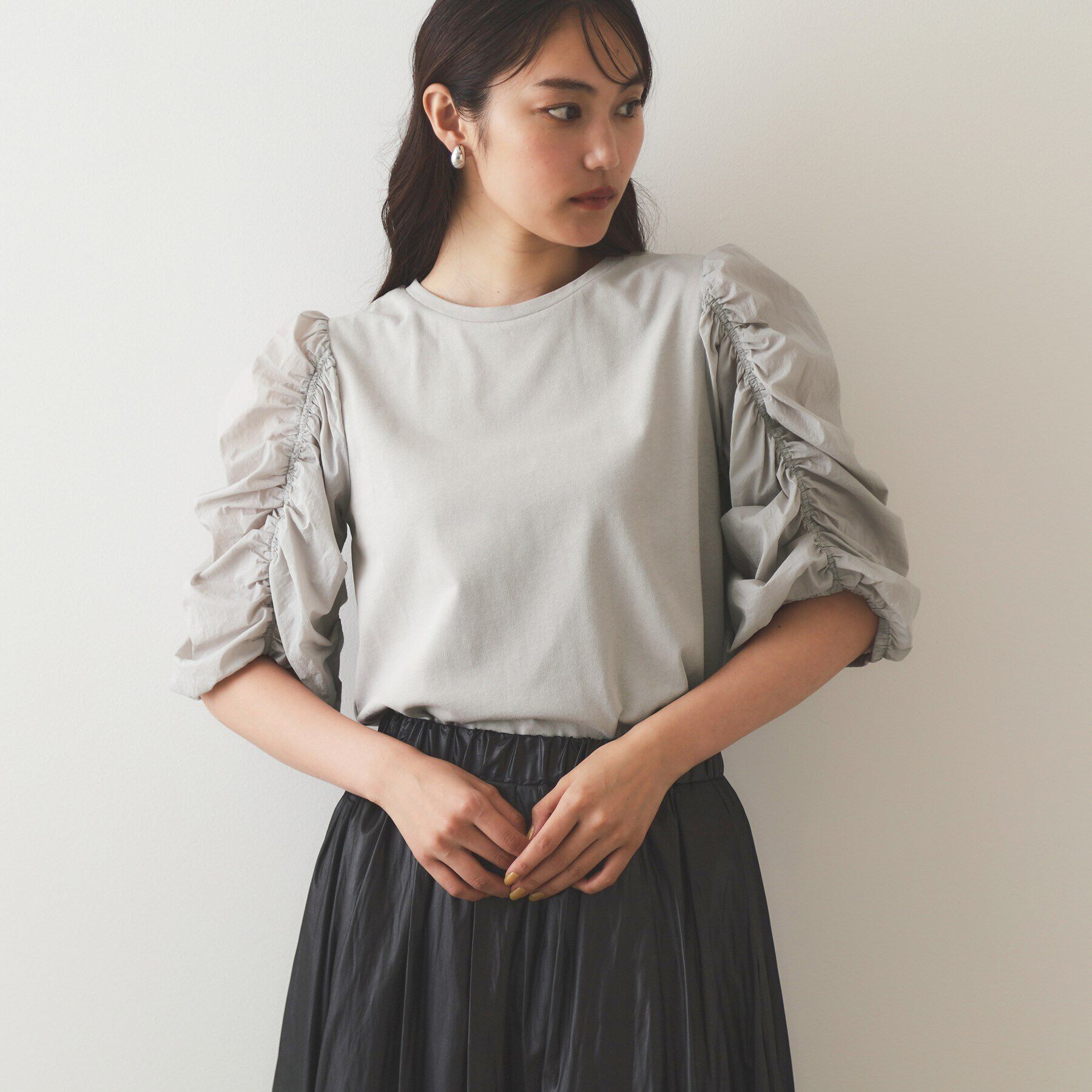 OPAQUE.CLIP「シアーシャーリングスリーブ ドッキングカットソー【洗濯機洗い可】」|Tシャツ・カットソー|グレー(012)