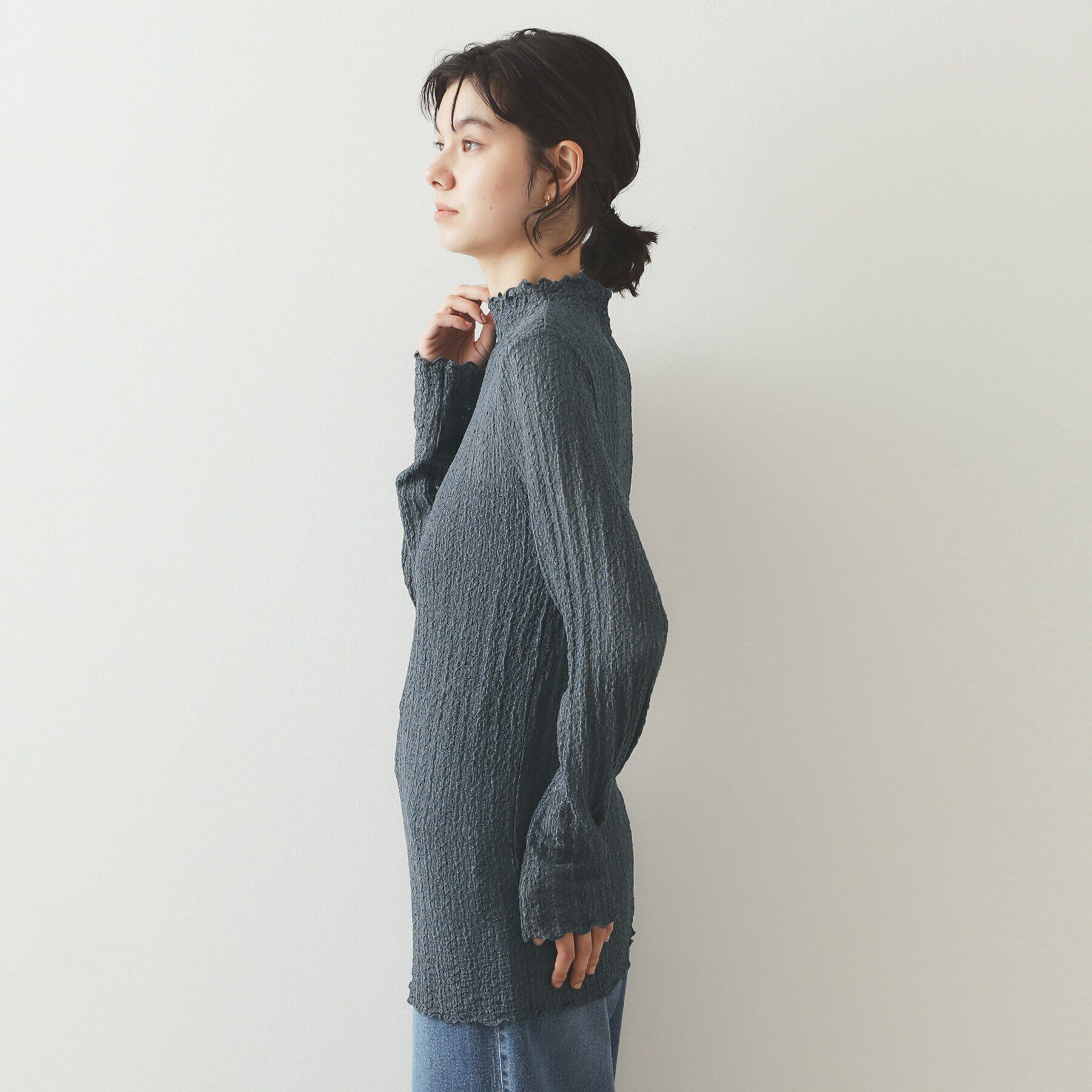 OPAQUE.CLIP「シアーレースハイネックトップス【洗濯機洗い可】」|Tシャツ・カットソー|