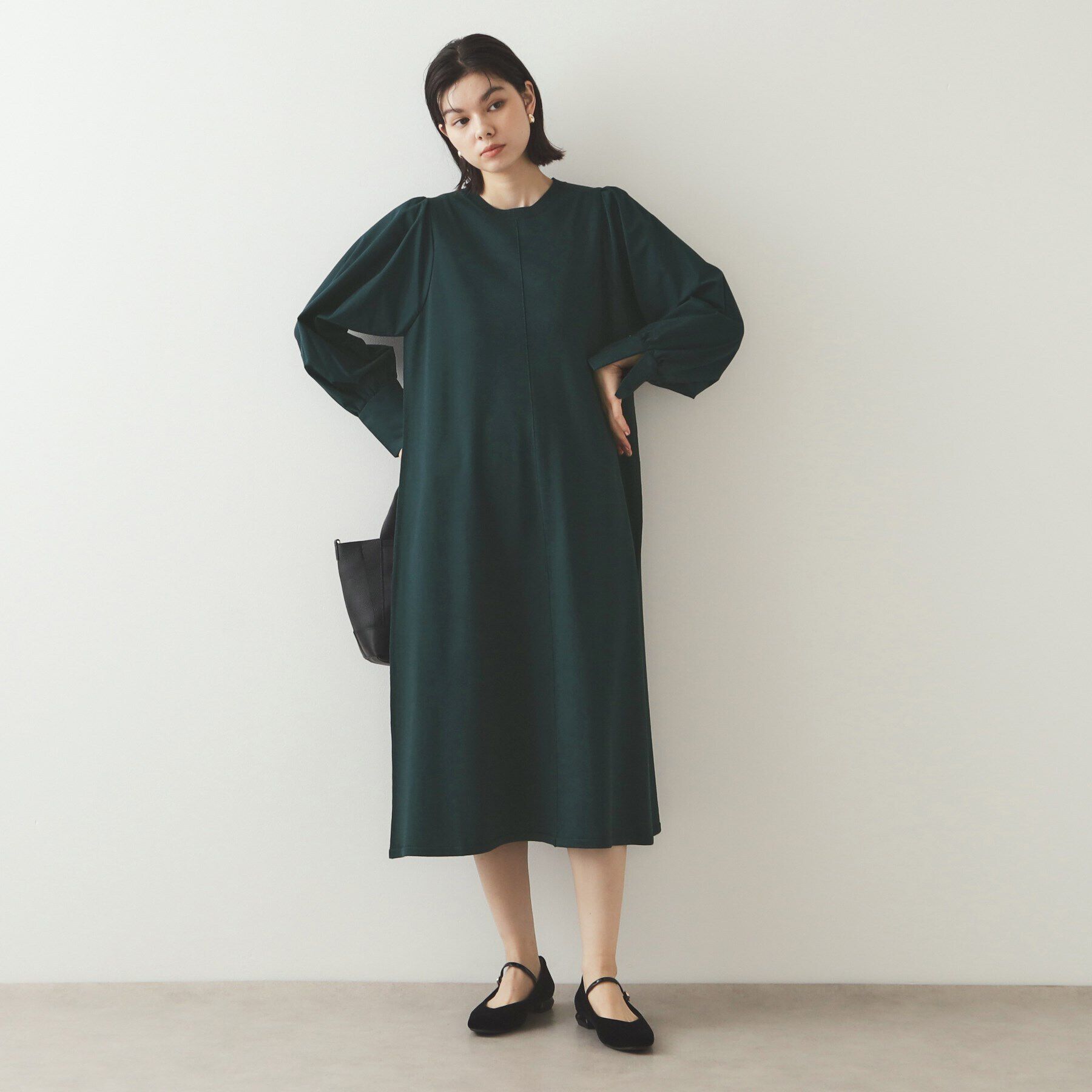 OPAQUE.CLIP「異素材切り替えニットワンピース【洗濯機洗い可】」|ワンピース|