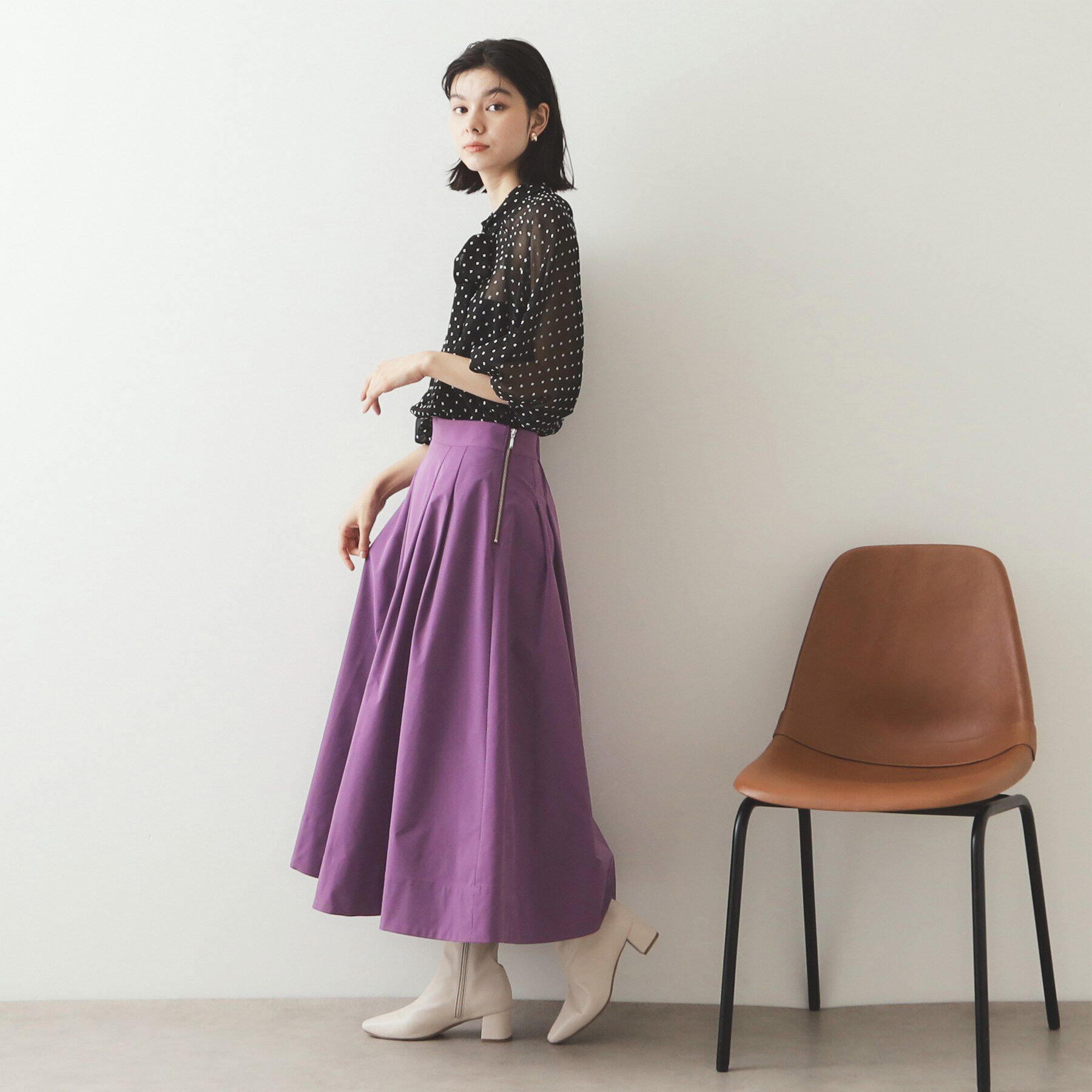 OPAQUE.CLIP「メモリータフタ フレアスカート【洗濯機洗い可】」|スカート|