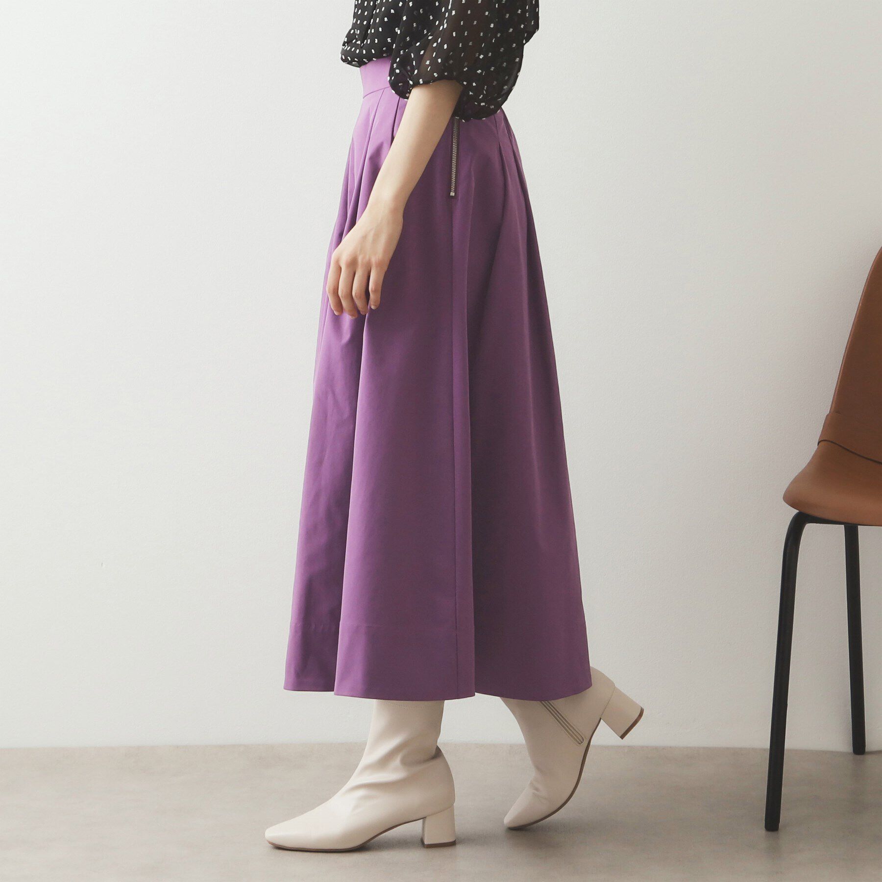 OPAQUE.CLIP「メモリータフタ フレアスカート【洗濯機洗い可】」|スカート|