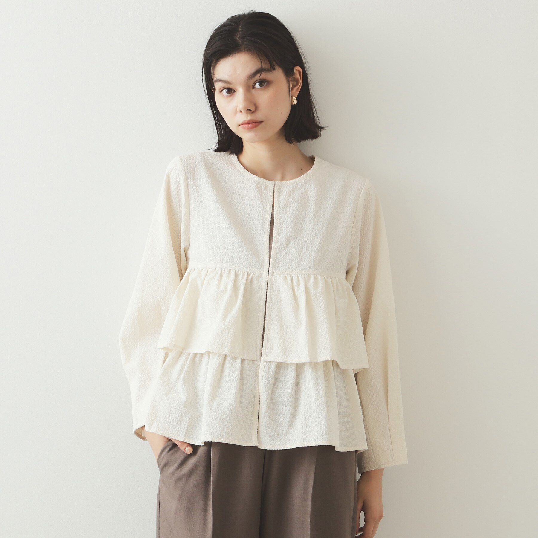 OPAQUE.CLIP「前開きペプラムブラウス【洗濯機洗い可】」|シャツ・ブラウス|