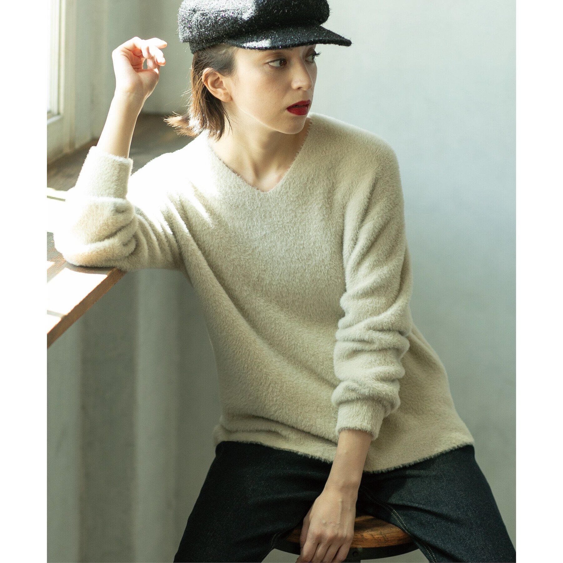 OPAQUE.CLIP「《5color/S-LLsize》フェザーヤーンVネックニット【洗濯機洗い可／抗ピル】」|ニット・セーター|