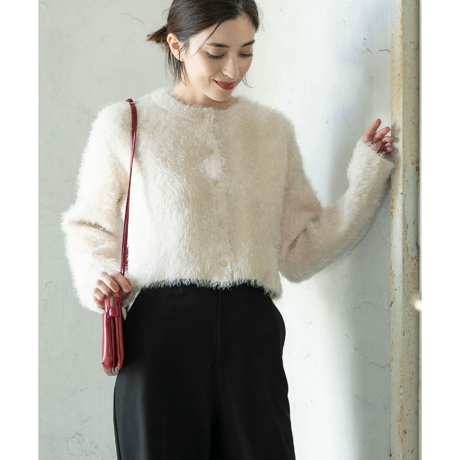 OPAQUE.CLIP「《6color》シャギーニットショートカーディガン【洗濯機洗い可】」|カーディガン|オフホワイト(003