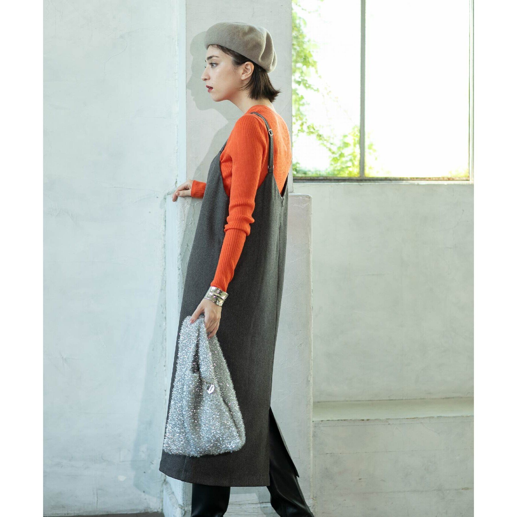 OPAQUE.CLIP「ウールライクVネックジャンパースカート【洗濯機洗い可】」|ワンピース|