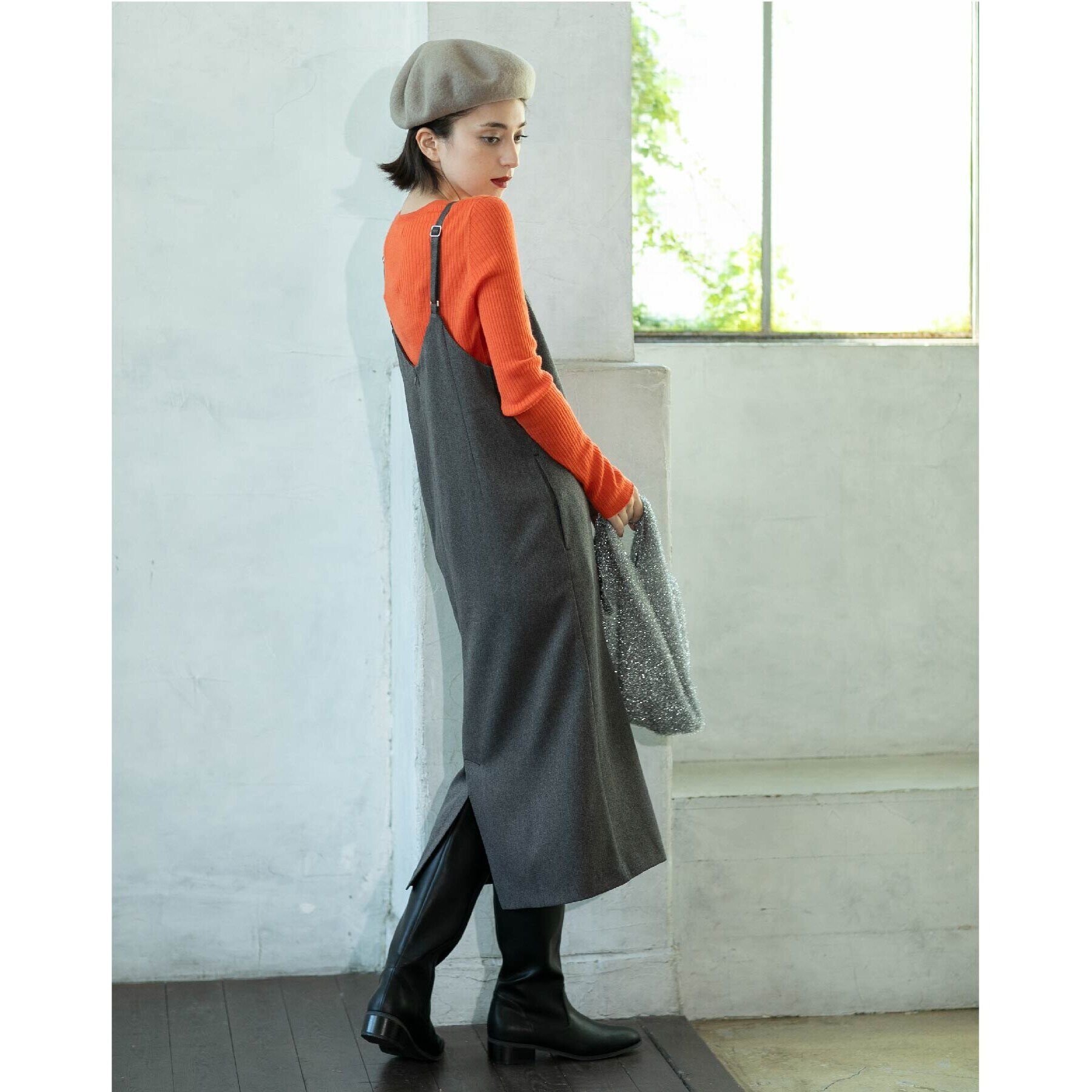 OPAQUE.CLIP「ウールライクVネックジャンパースカート【洗濯機洗い可】」|ワンピース|