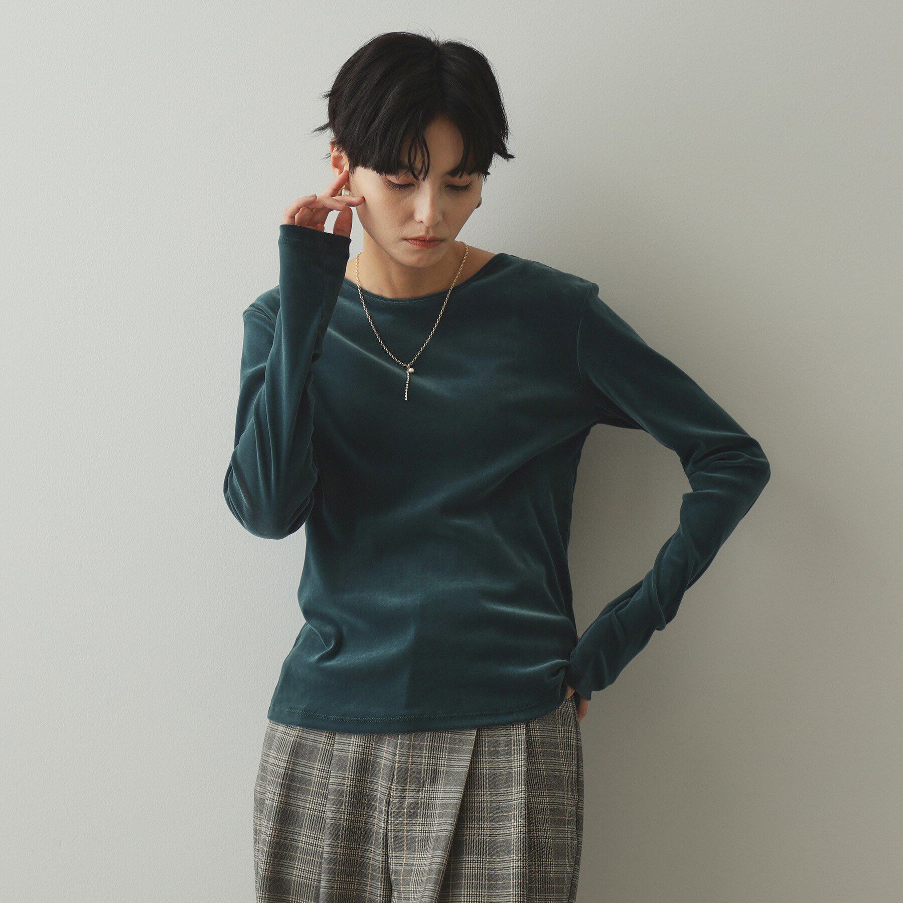 OPAQUE.CLIP「《CLASSY掲載》シアーベロアトップス【洗濯機洗い可】」|Tシャツ・カットソー|ブルーグリーン(09