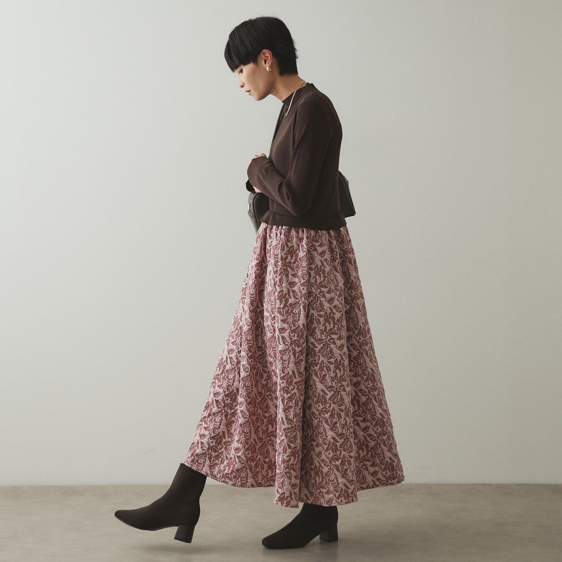 OPAQUE.CLIP「ニット&times;ジャカードドッキングワンピース【洗濯機洗い可】」|ワンピース|