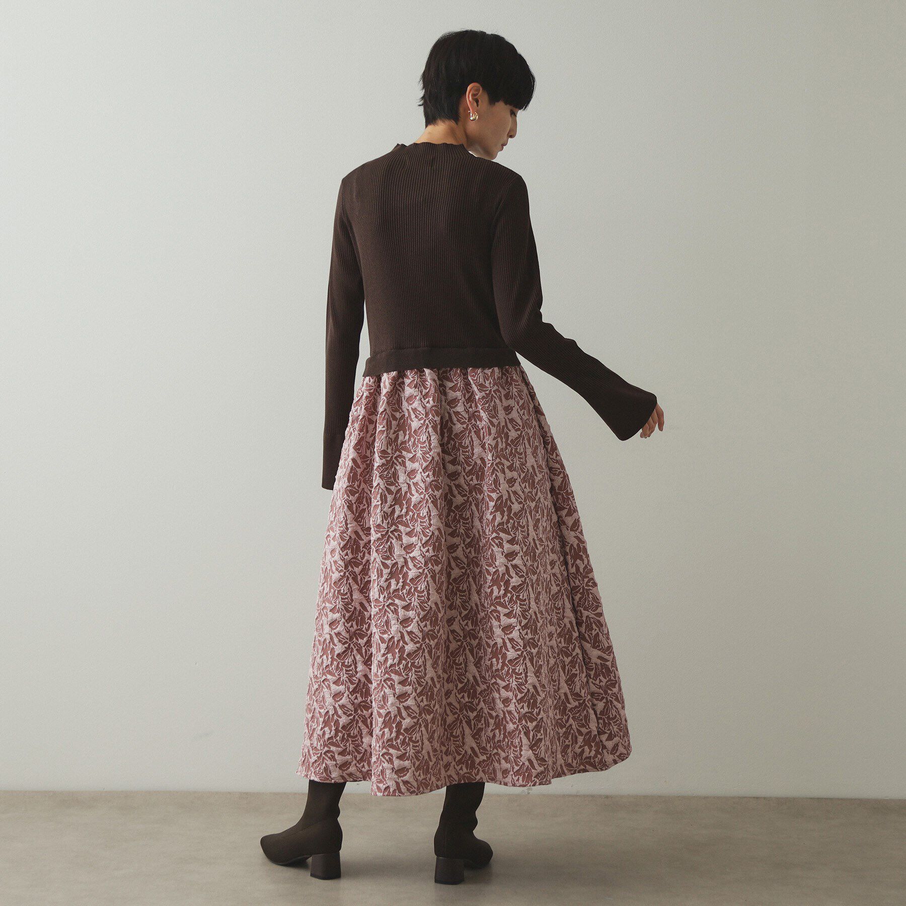 OPAQUE.CLIP「ニット&times;ジャカードドッキングワンピース【洗濯機洗い可】」|ワンピース|