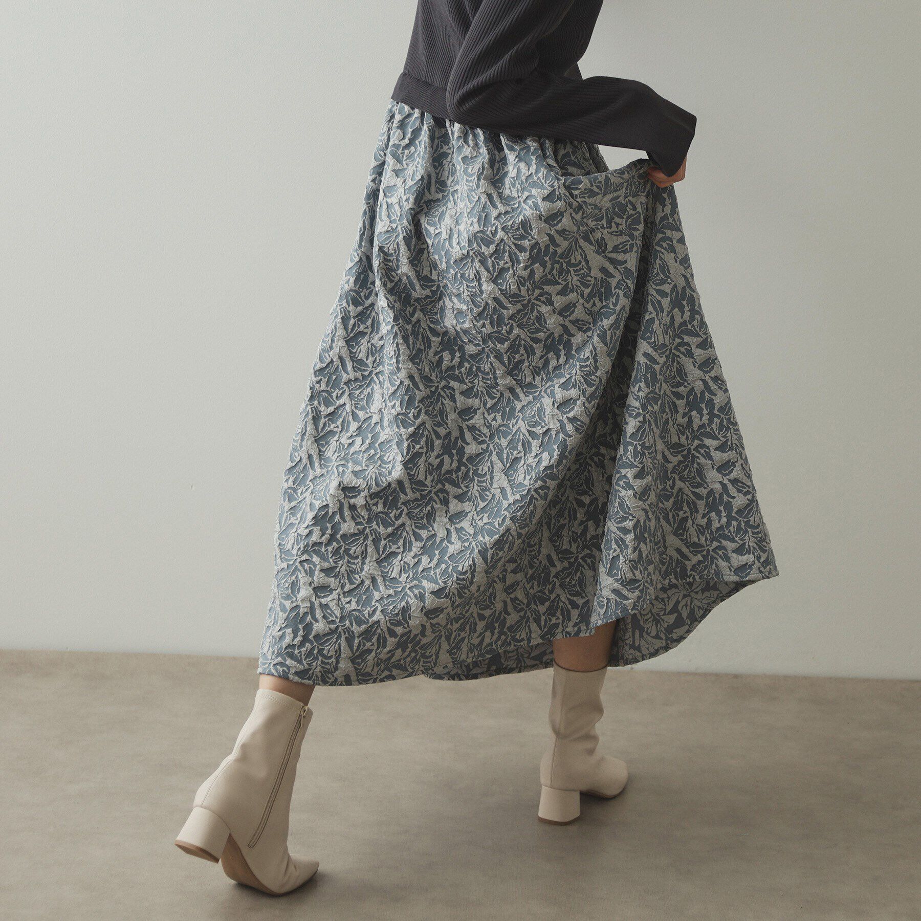 OPAQUE.CLIP「ニット&times;ジャカードドッキングワンピース【洗濯機洗い可】」|ワンピース|