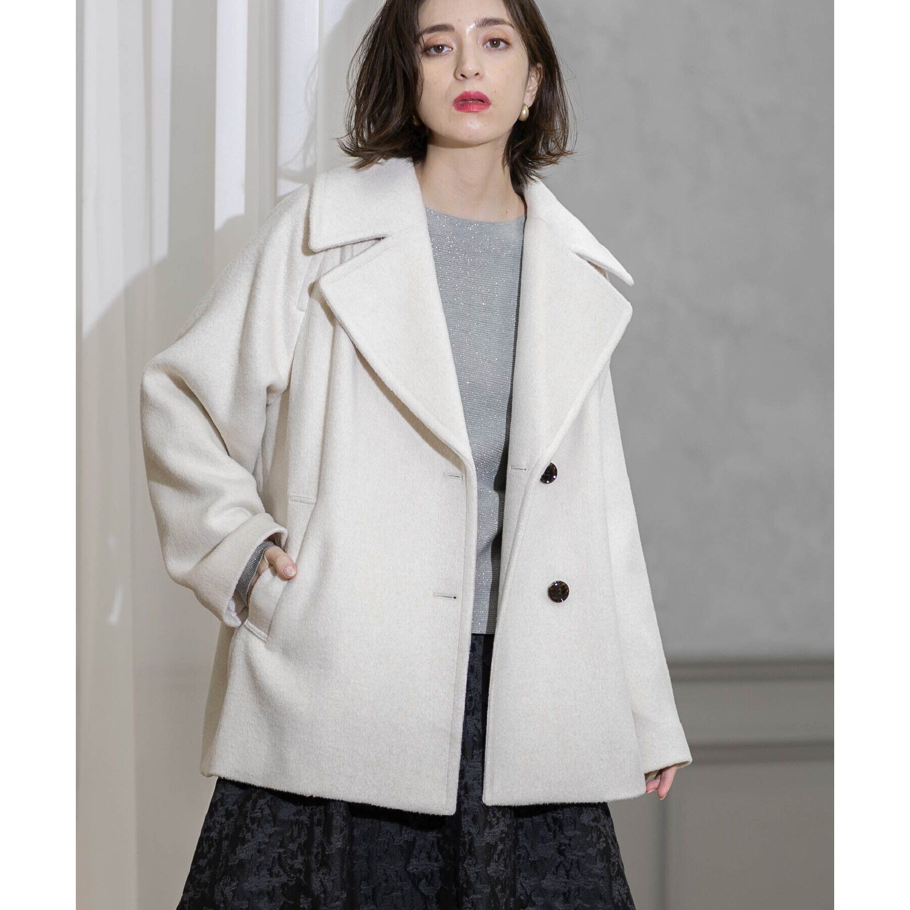 OPAQUE.CLIP「《S-LLsize》ウールカシミヤブレンド ミドルピーコート」|ピーコート|