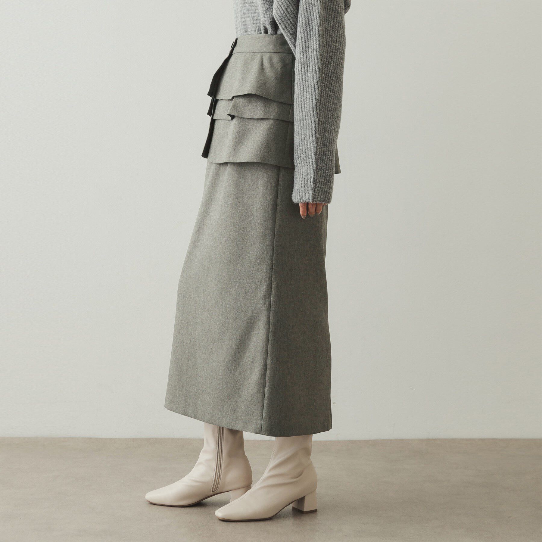 OPAQUE.CLIP「《2WAYツインセット》ラップ付ナロースカート【洗濯機洗い可】」|スカート|