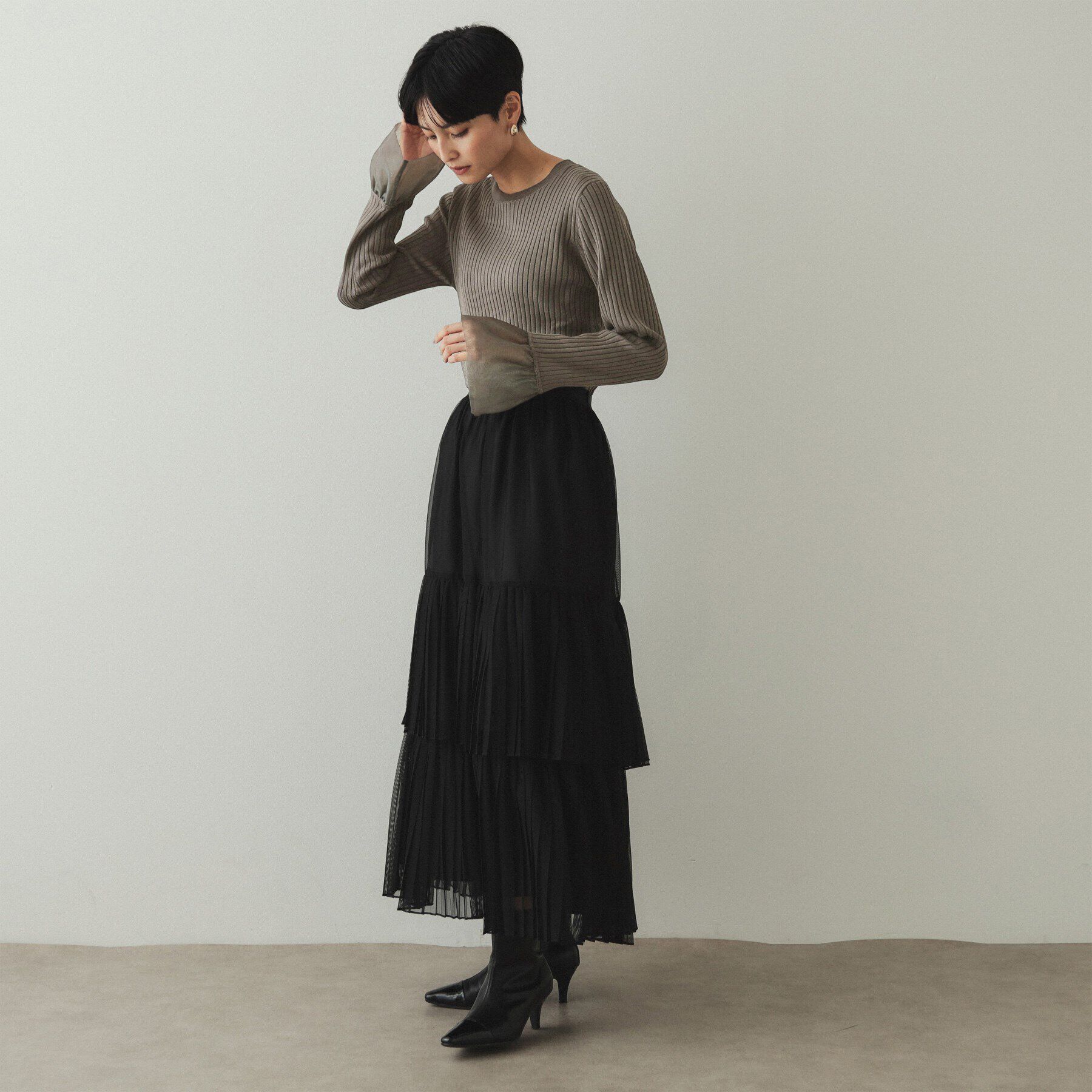 OPAQUE.CLIP「バルーンスリーブ リブニット【洗濯機洗い可】」|ニット・セーター|