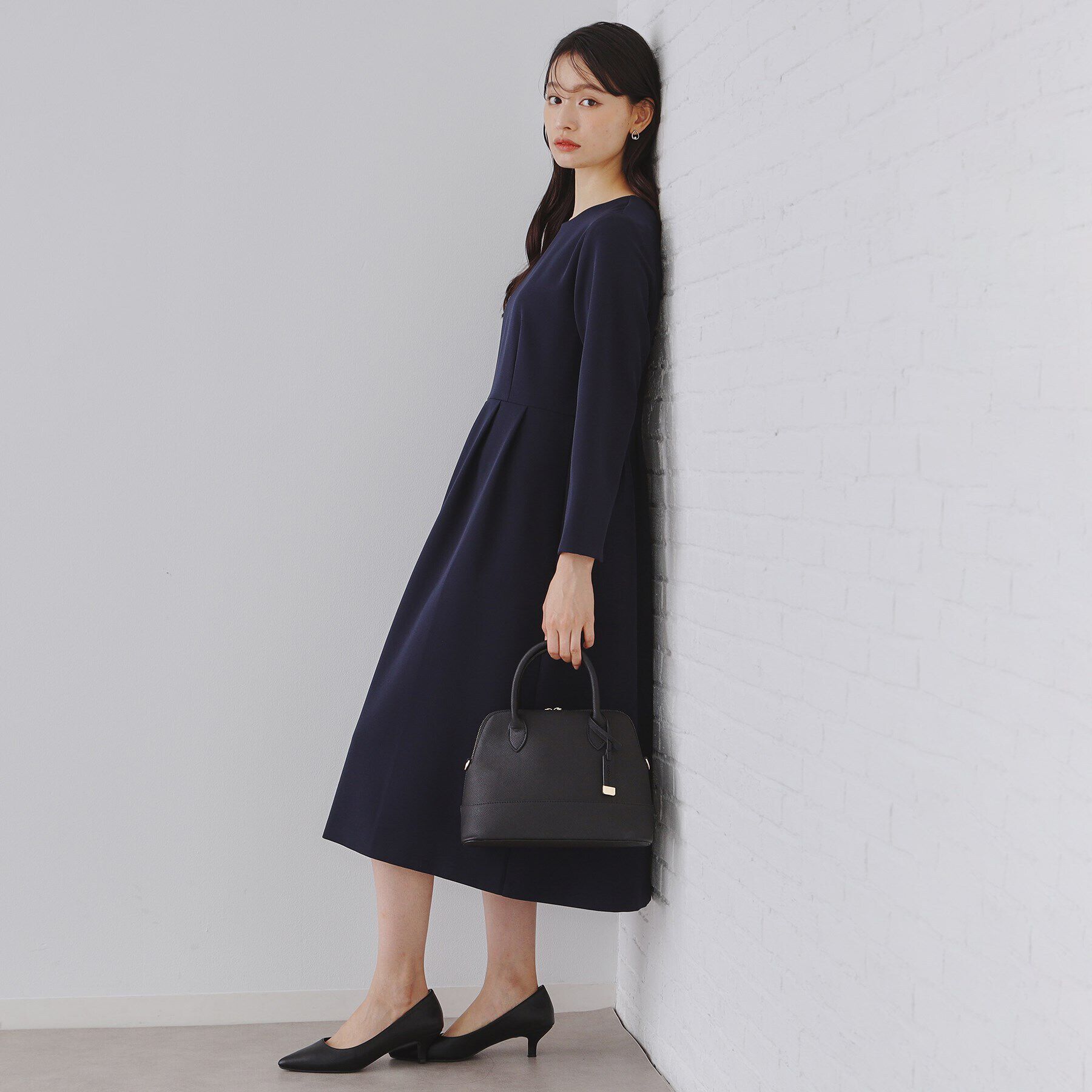 OPAQUE.CLIP「《通勤・セレモニー/セットアップ対応》タックフレアワンピース/ダブルクロス【洗濯機洗い可】」|ワンピース|