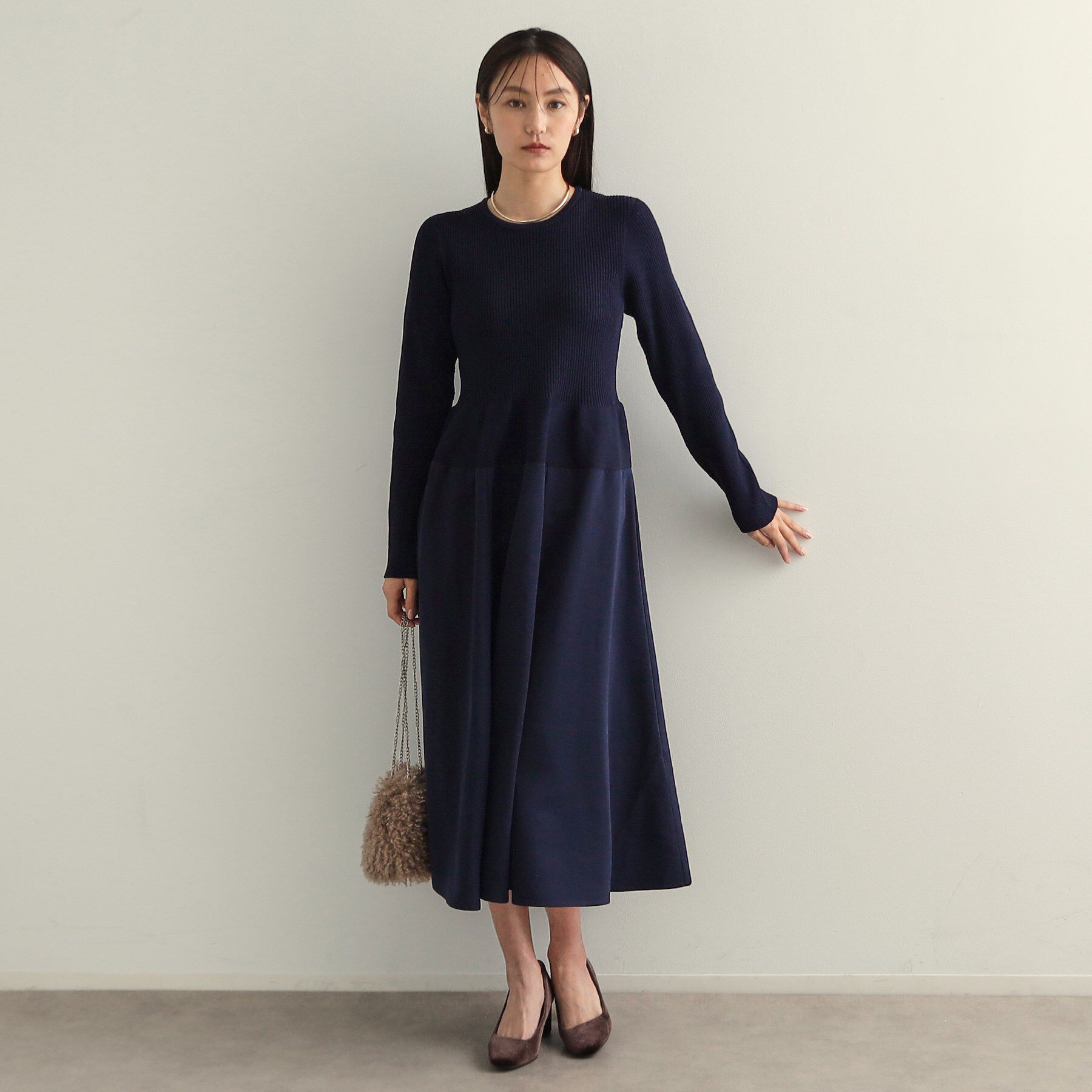 OPAQUE.CLIP「シームレスニット&times;フハクドッキングワンピース【洗濯機洗い可】」|ワンピース|