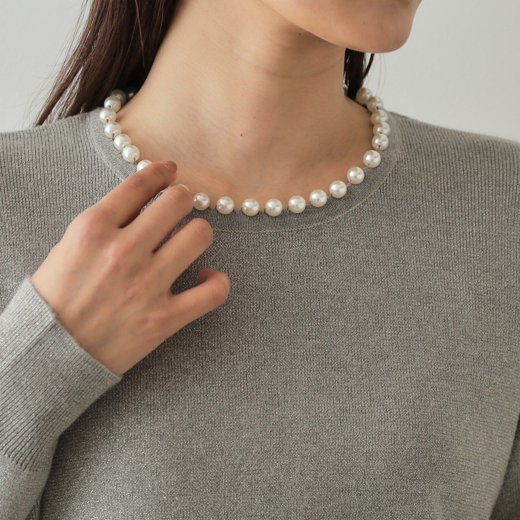 OPAQUE.CLIP「《美人百花掲載》パール調付きラメニット【洗濯機洗い可】」|ニット・セーター|