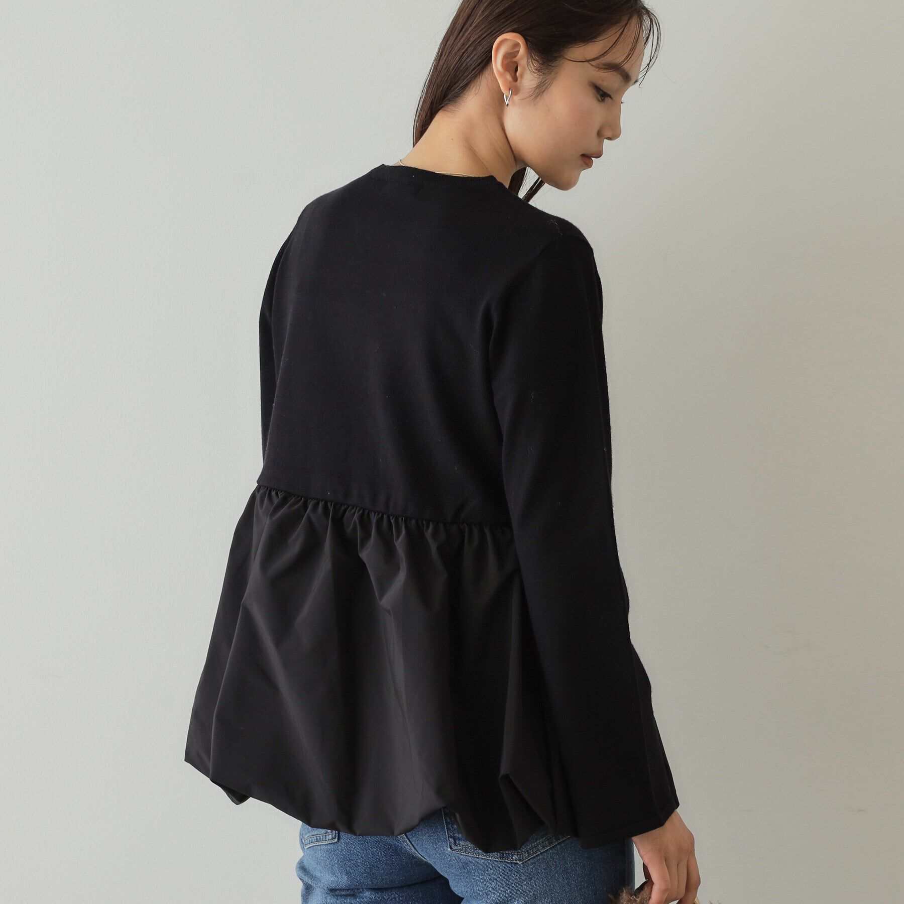 OPAQUE.CLIP「バルーンドッキングペプラムニット【洗濯機洗い可】」|Tシャツ・カットソー|ブラック(019)