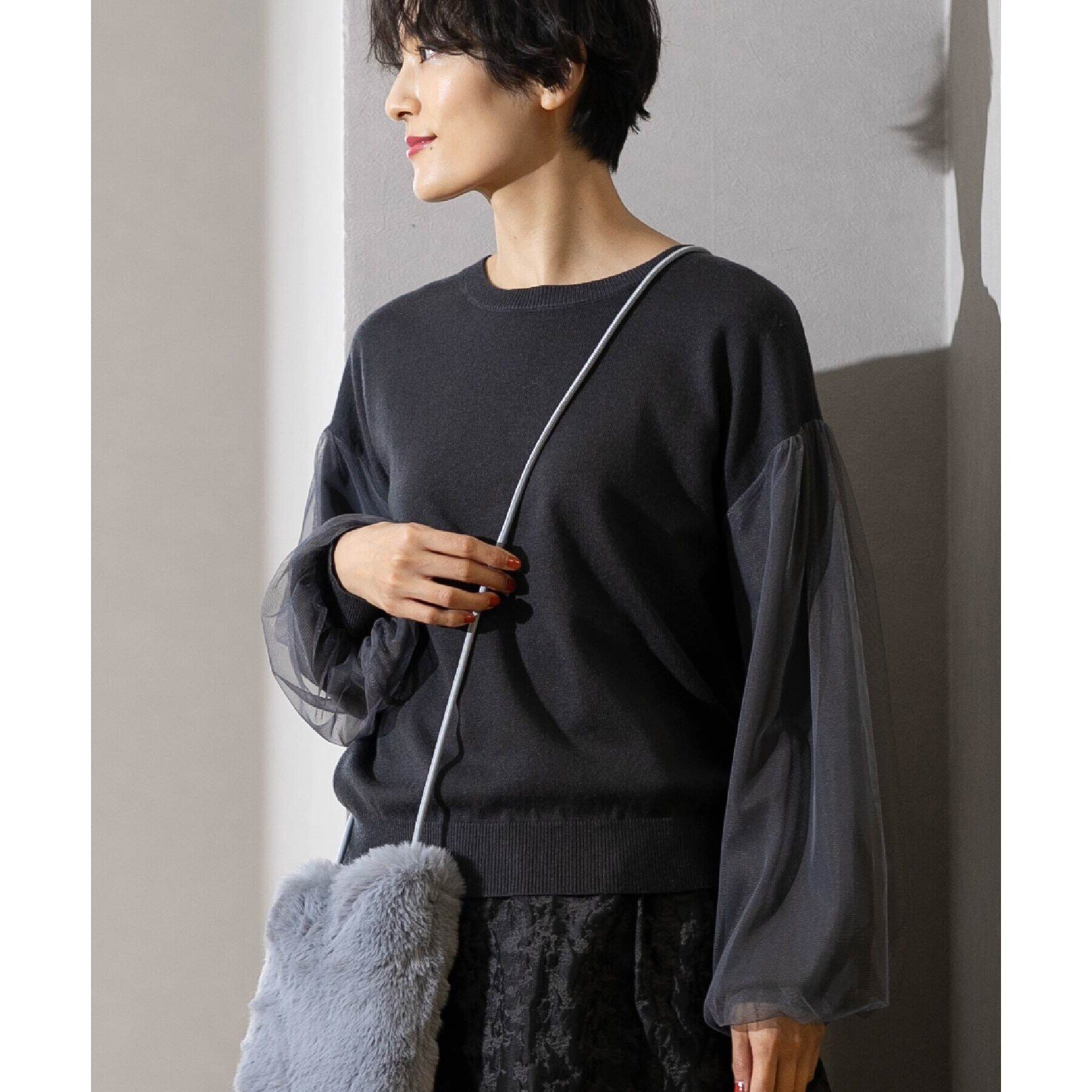 OPAQUE.CLIP「《5color/S-LLsize》チュールドッキングスリーブニット【洗濯機洗い可】」|ニット・セーター|