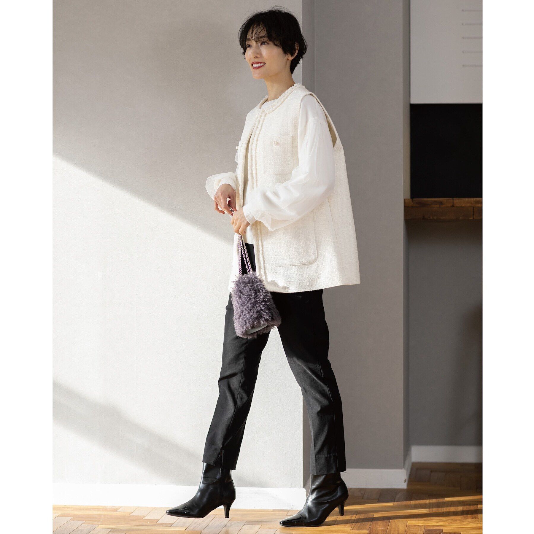 OPAQUE.CLIP「《5color/S-LLsize》チュールドッキングスリーブニット【洗濯機洗い可】」|ニット・セーター|