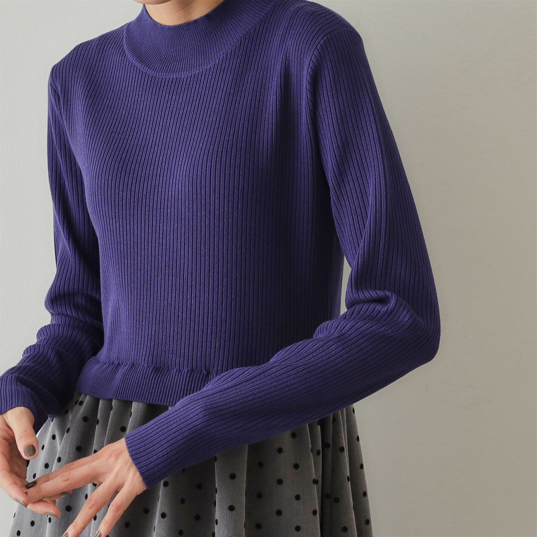 OPAQUE.CLIP「ニット&times;ドット柄 ドッキングニットワンピース」|ワンピース|