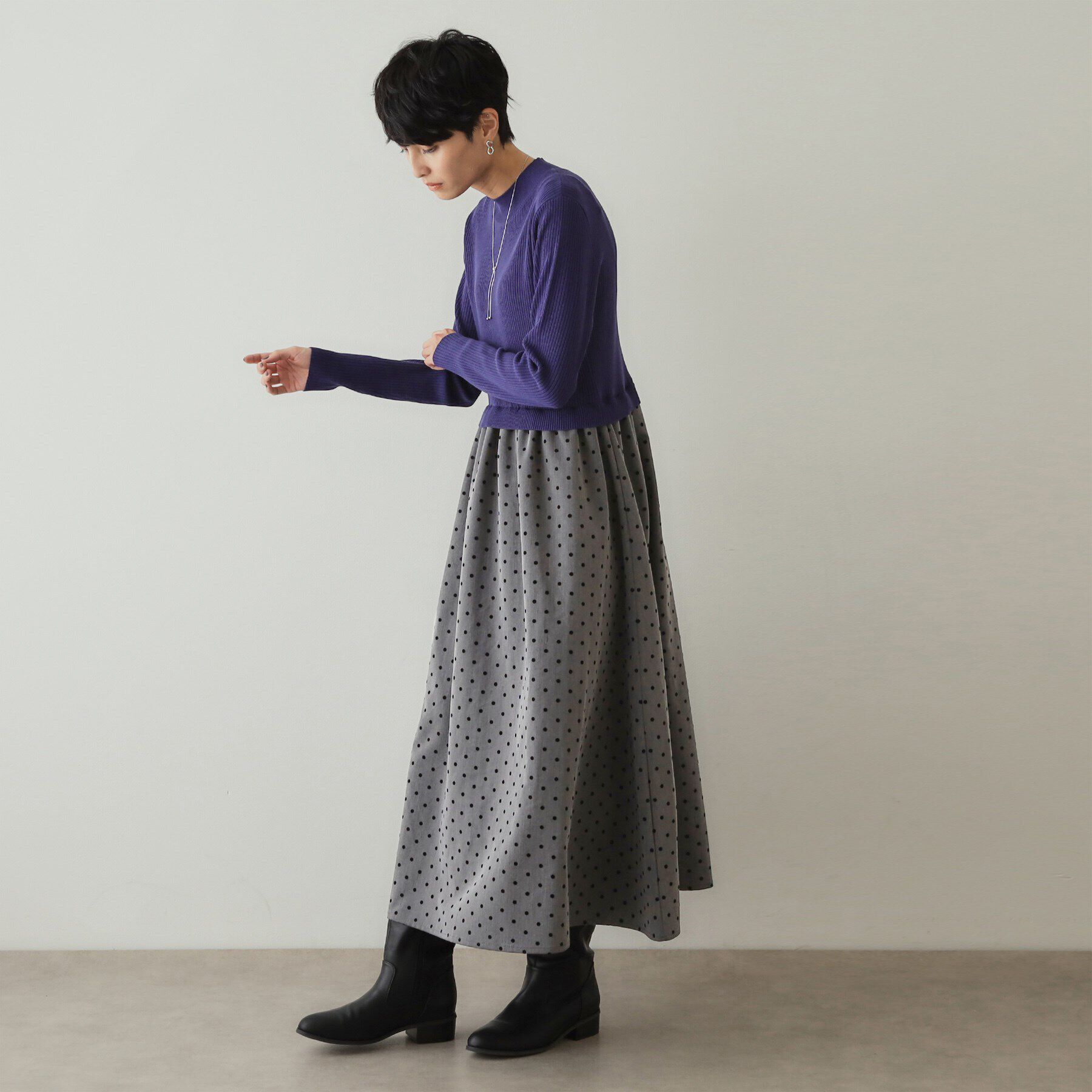 OPAQUE.CLIP「ニット&times;ドット柄 ドッキングニットワンピース」|ワンピース|