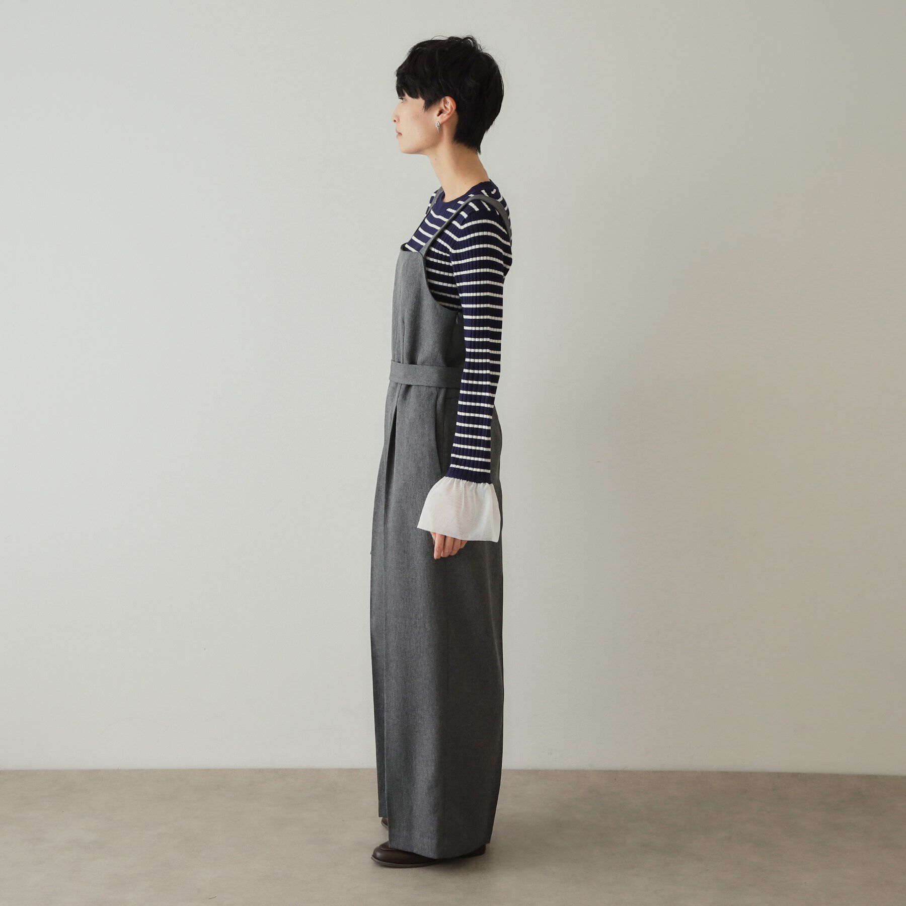 OPAQUE.CLIP「ウールライク ベルト付サロペット【洗濯機洗い可】」|オールインワン|