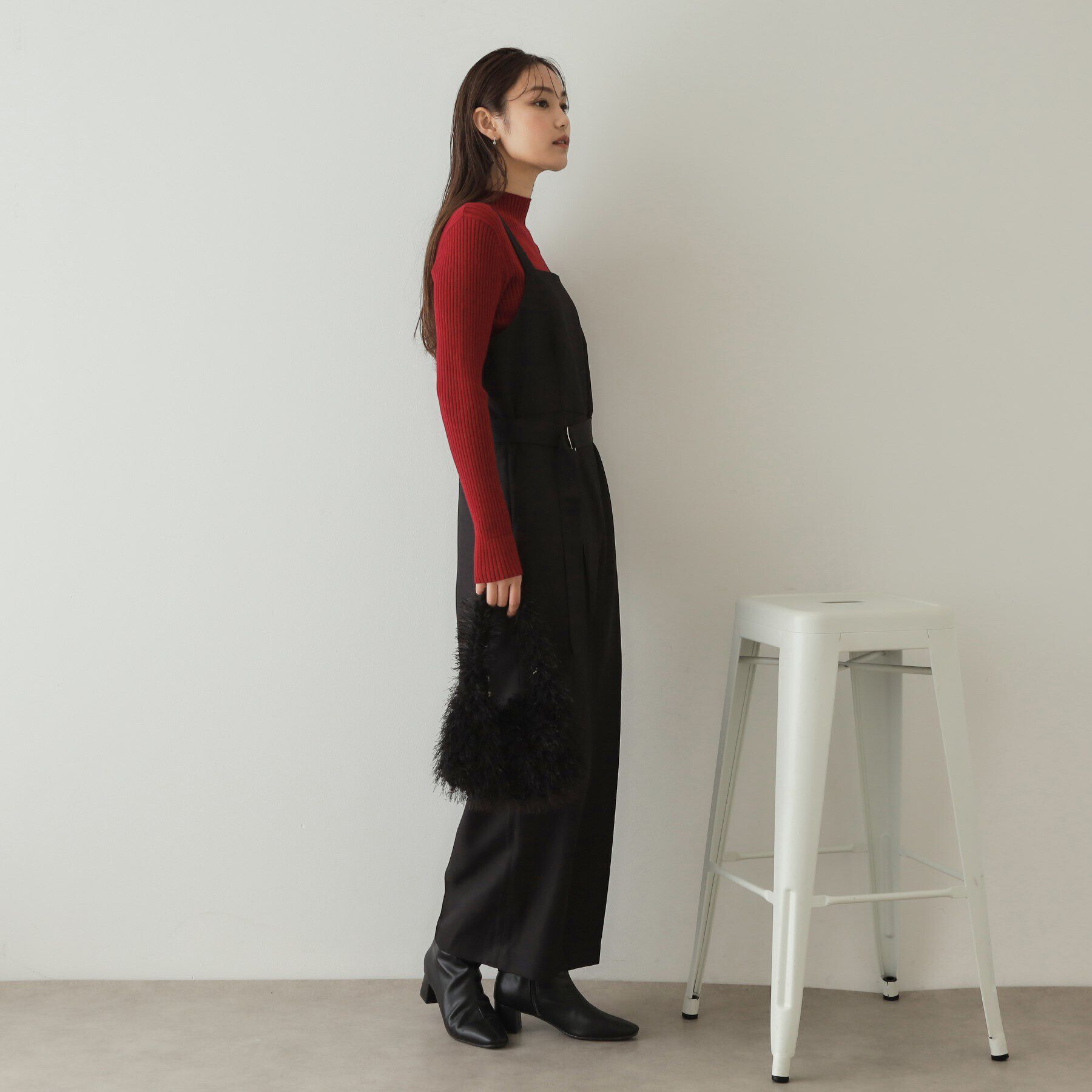 OPAQUE.CLIP「ウールライク ベルト付サロペット【洗濯機洗い可】」|オールインワン|