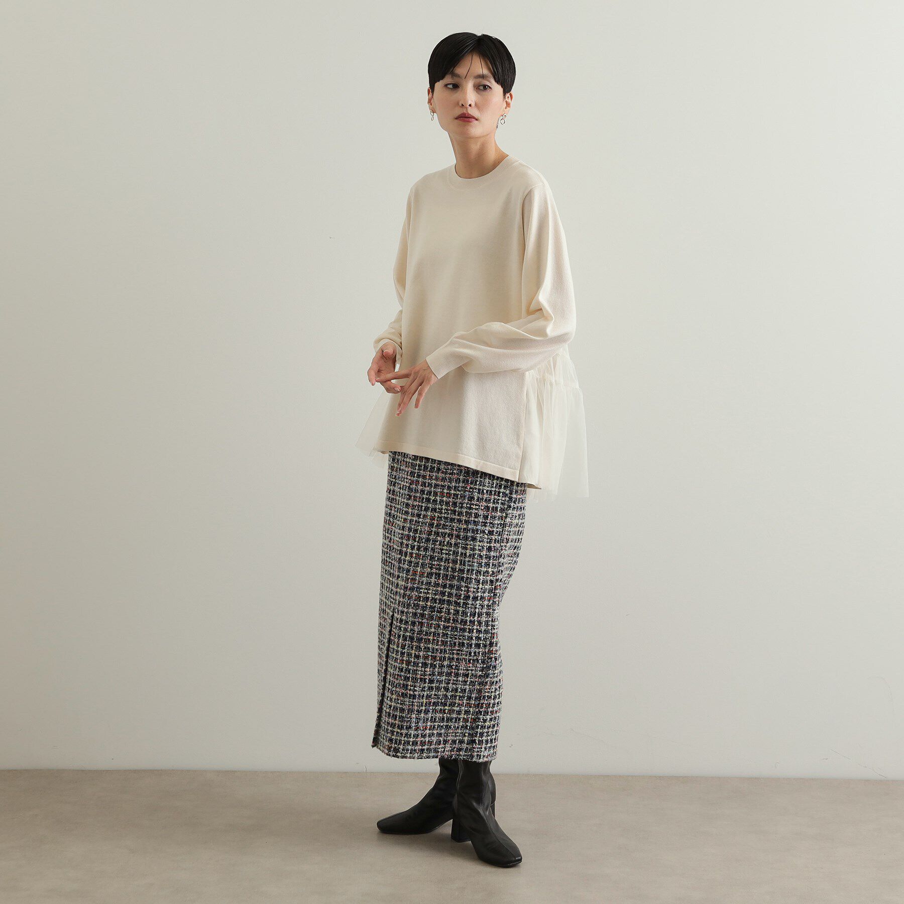 OPAQUE.CLIP「チュールドッキングティアードニット【洗濯機洗い可】」|ニット・セーター|