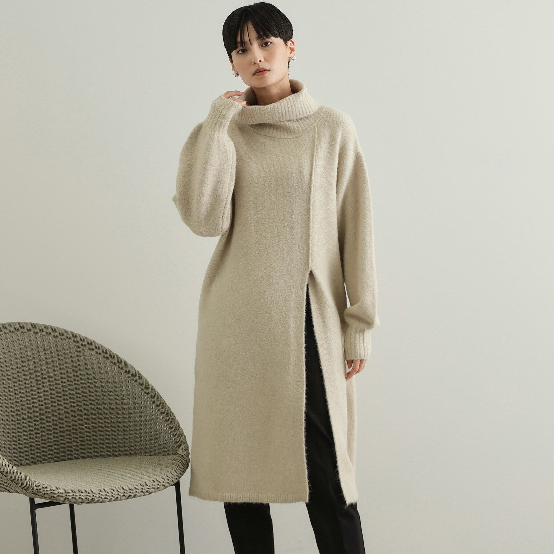 OPAQUE.CLIP「タートルスリットチュニックニット【洗濯機洗い可】」|ニット・セーター|