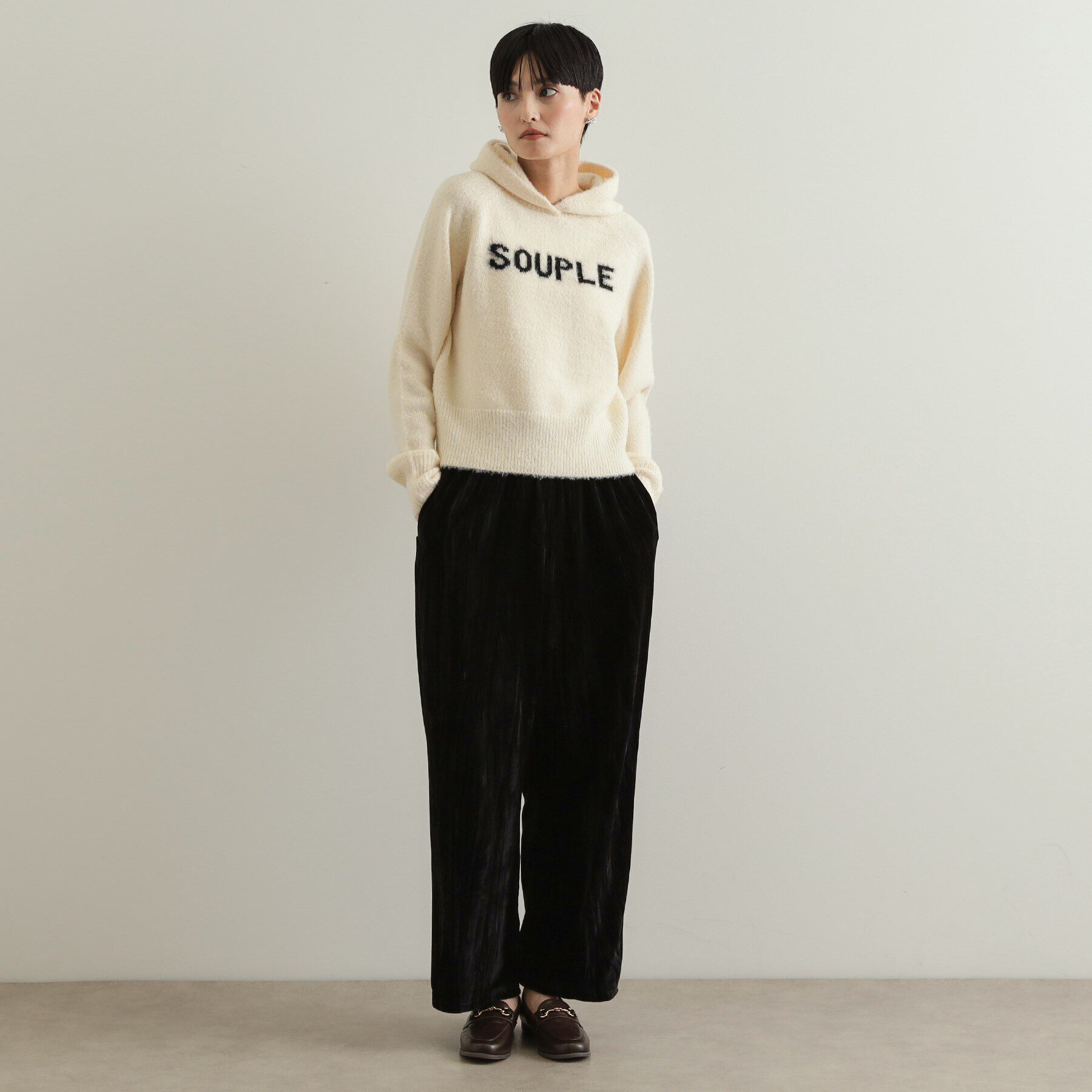 OPAQUE.CLIP「フェザーロゴフーディニット【洗濯機洗い可】」|ニット・セーター|