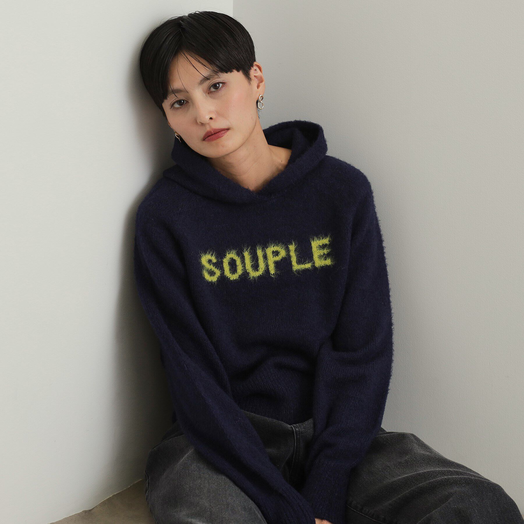 OPAQUE.CLIP「フェザーロゴフーディニット【洗濯機洗い可】」|ニット・セーター|