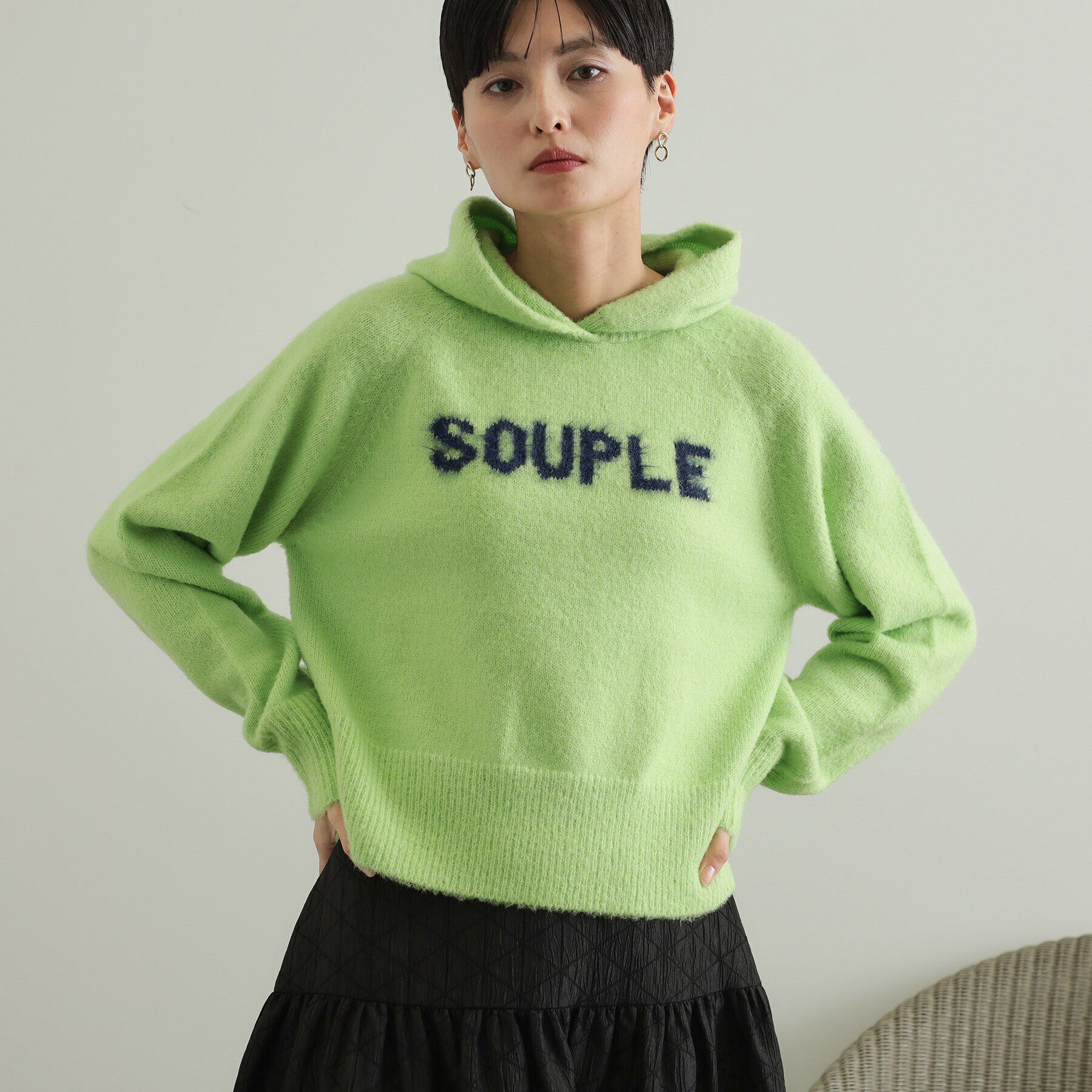 OPAQUE.CLIP「フェザーロゴフーディニット【洗濯機洗い可】」|ニット・セーター|ライトグリーン(02