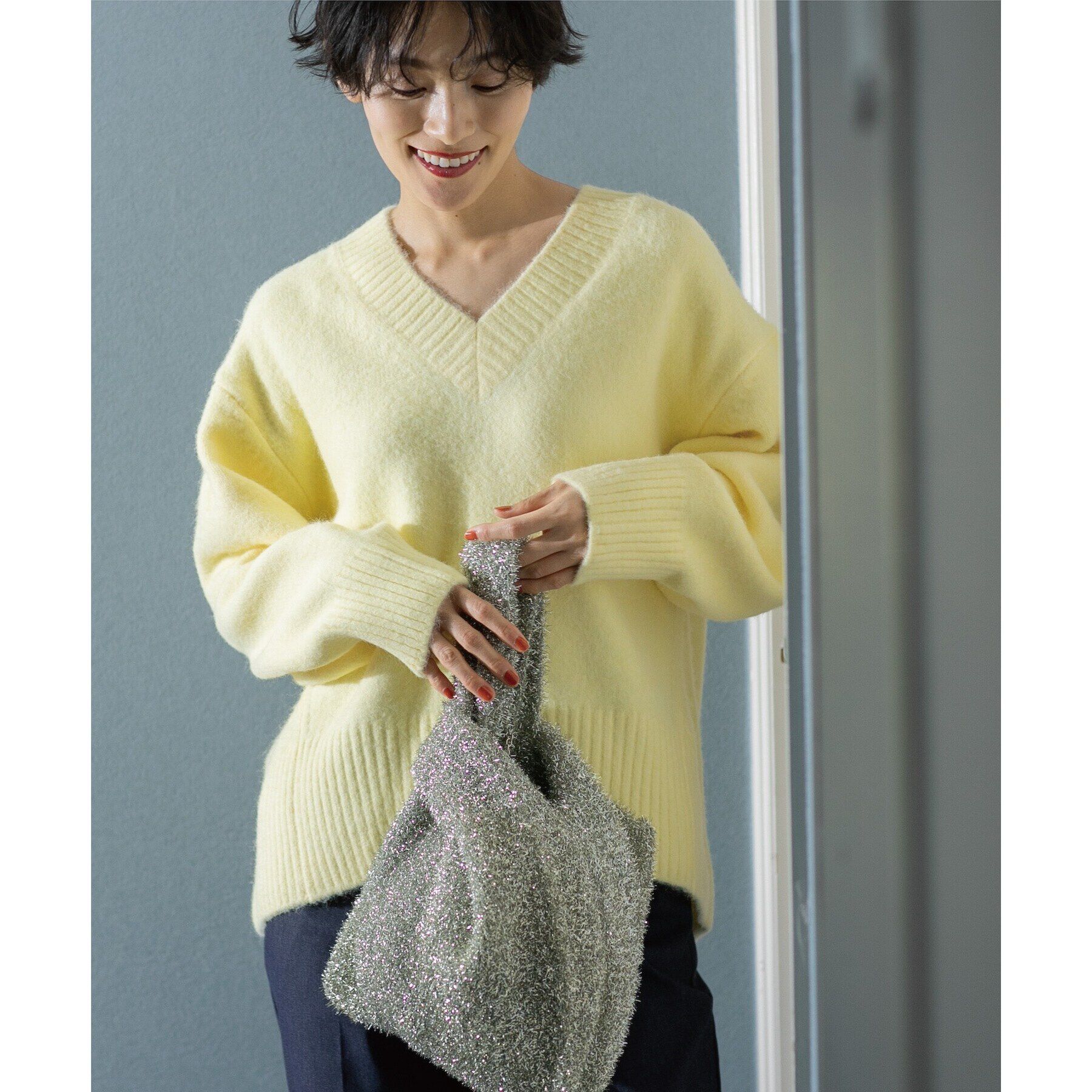 OPAQUE.CLIP「《7color》ふわふわVネックニット【洗濯機洗い可】」|ニット・セーター|