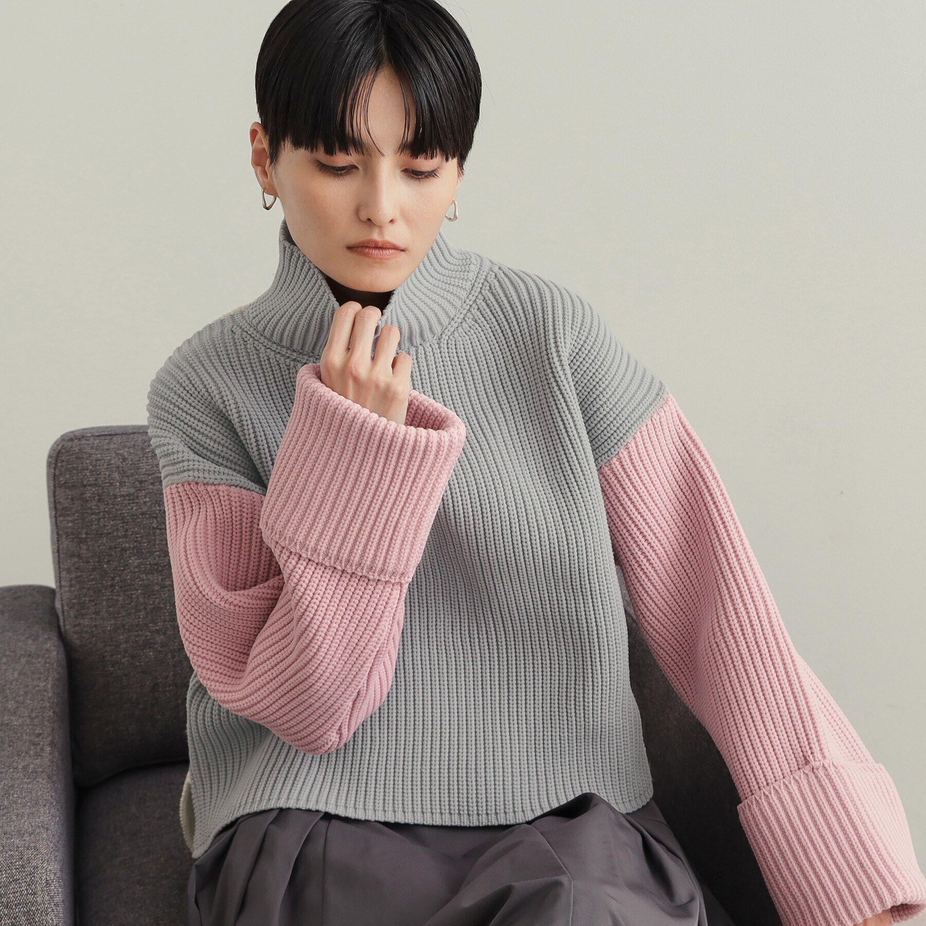 OPAQUE.CLIP「カラーブロッキングハイネックワイドニット【洗濯機洗い可】」|ニット・セーター|