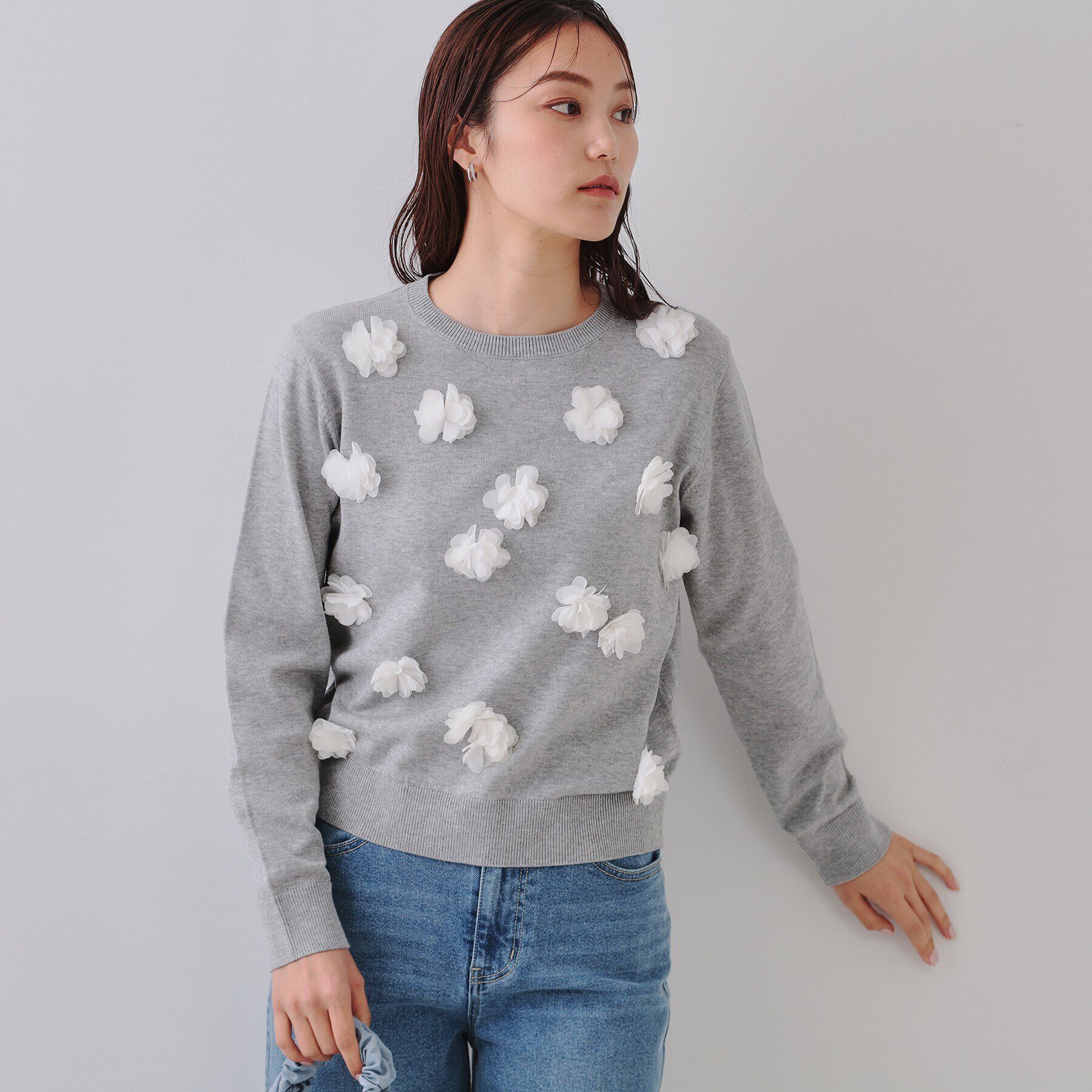 OPAQUE.CLIP「フラワーモチーフニット【洗濯機洗い可】」|ニット・セーター|