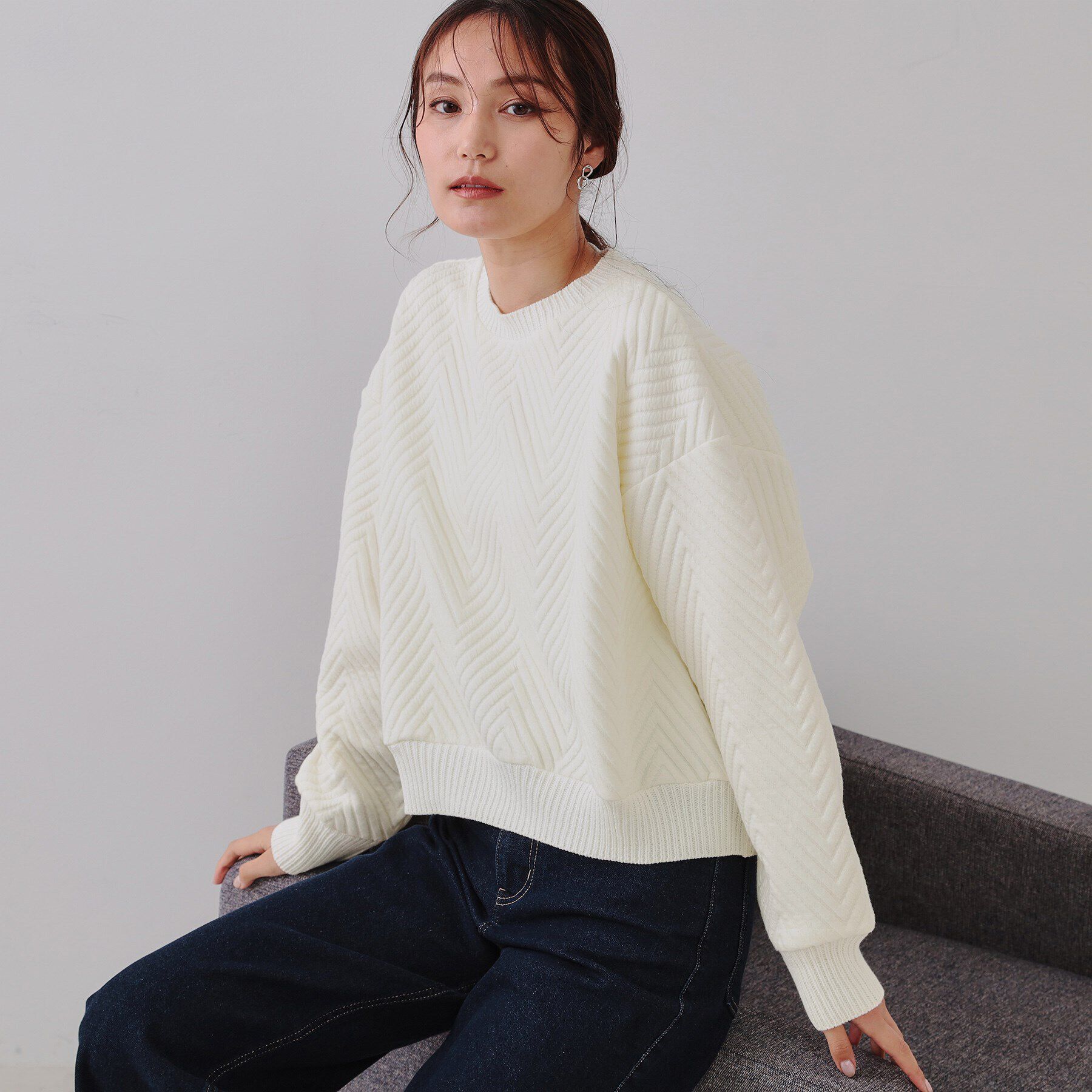 OPAQUE.CLIP「キルトジャカードトップス/セットアップ対応【洗濯機洗い可】」|Tシャツ・カットソー|ホワイト(001)