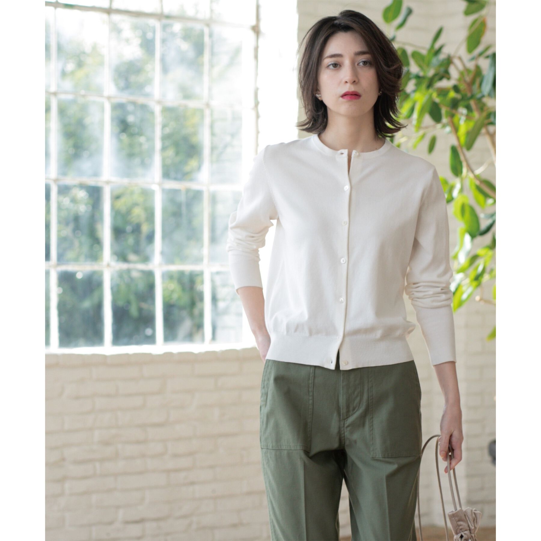 OPAQUE.CLIP「クルーネックニットカーディガン/オーガニックコットン混【UV/洗濯機洗い可】」|カーディガン|