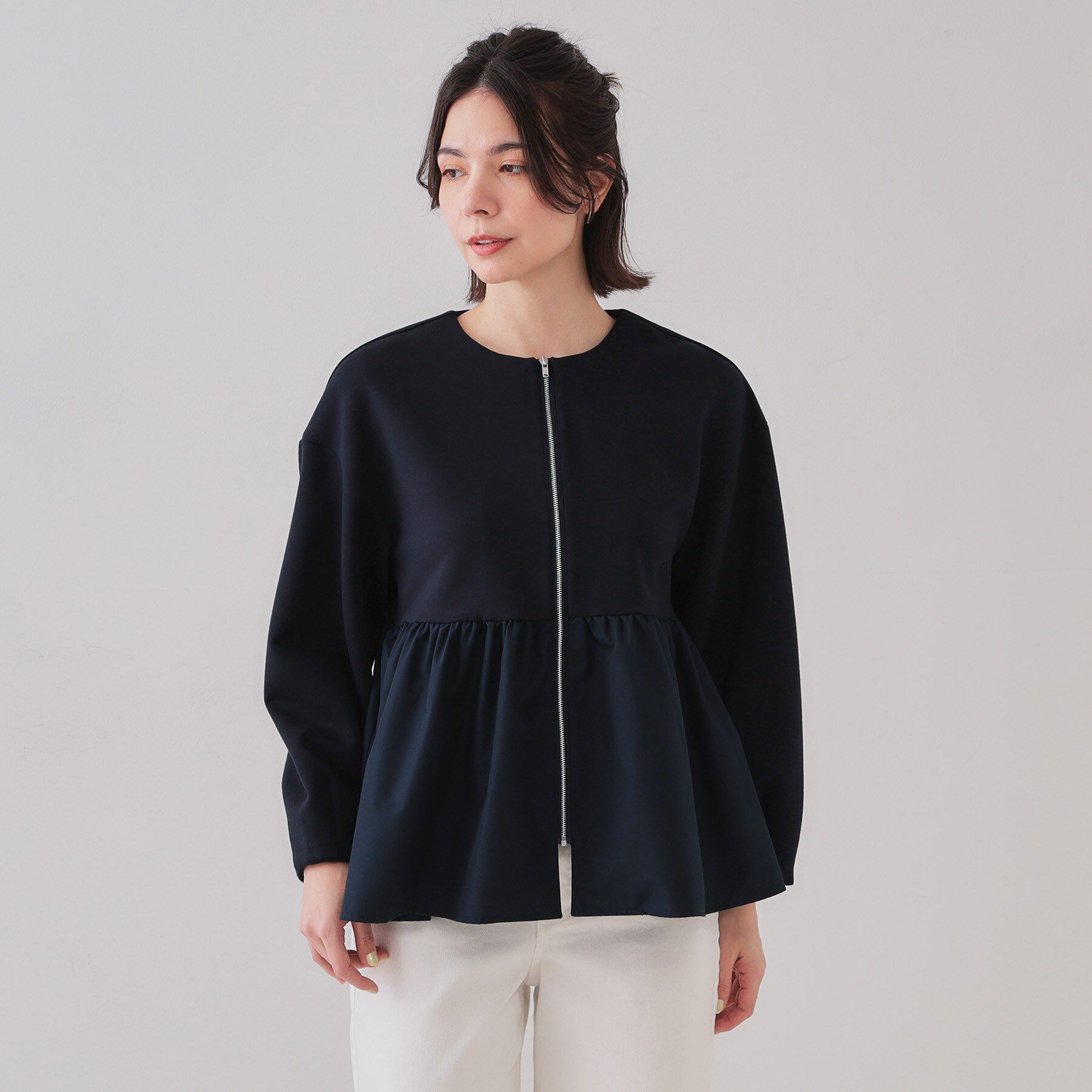 OPAQUE.CLIP「ペプラムドッキングZIPカーディガン【洗濯機洗い可】」|カーディガン|