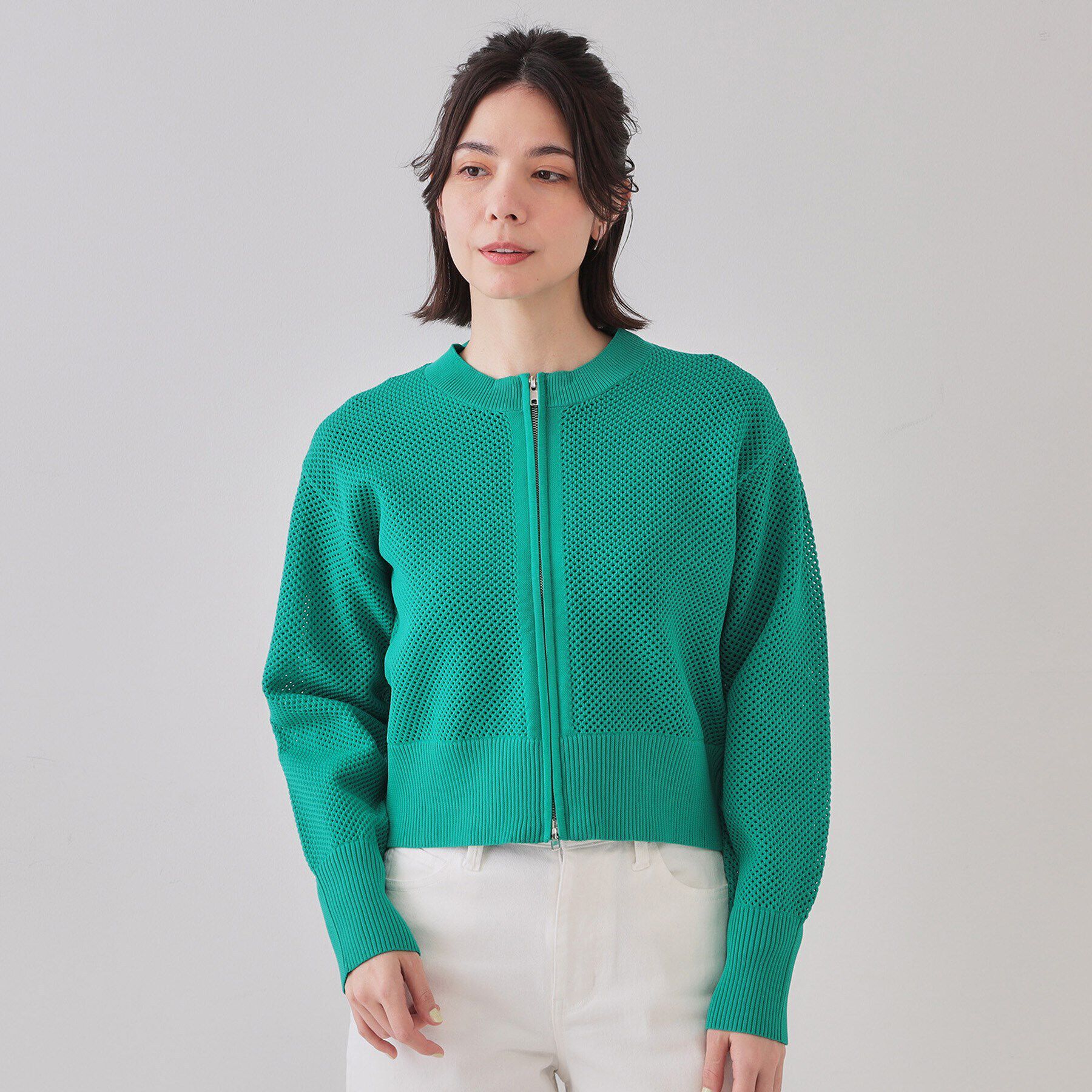 OPAQUE.CLIP「メッシュZIPニットカーディガン【洗濯機洗い可】」|カーディガン|