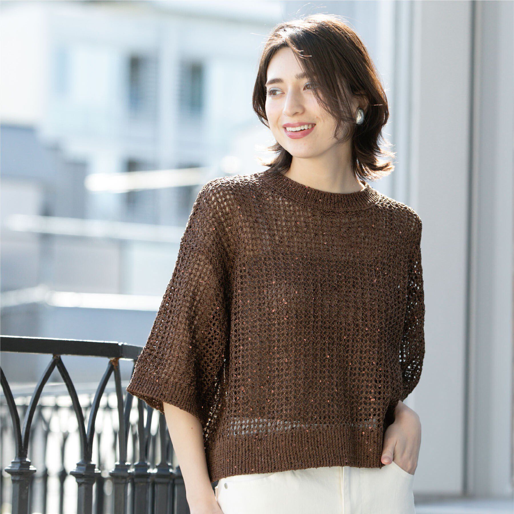 OPAQUE.CLIP「スパンコールメッシュニット」|ニット・セーター|