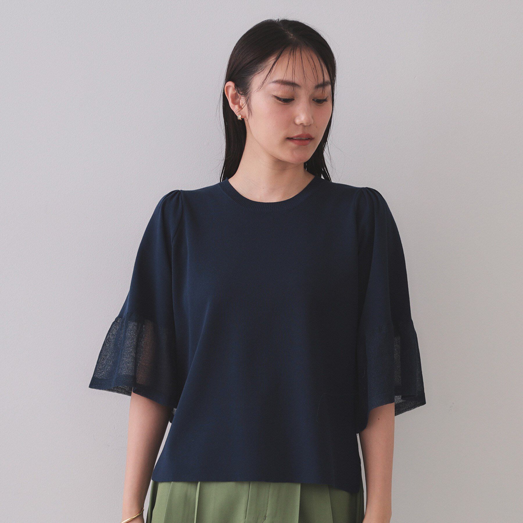 OPAQUE.CLIP「《5色展開》シアーフレアスリーブニット【洗濯機洗い可】」|ニット・セーター|