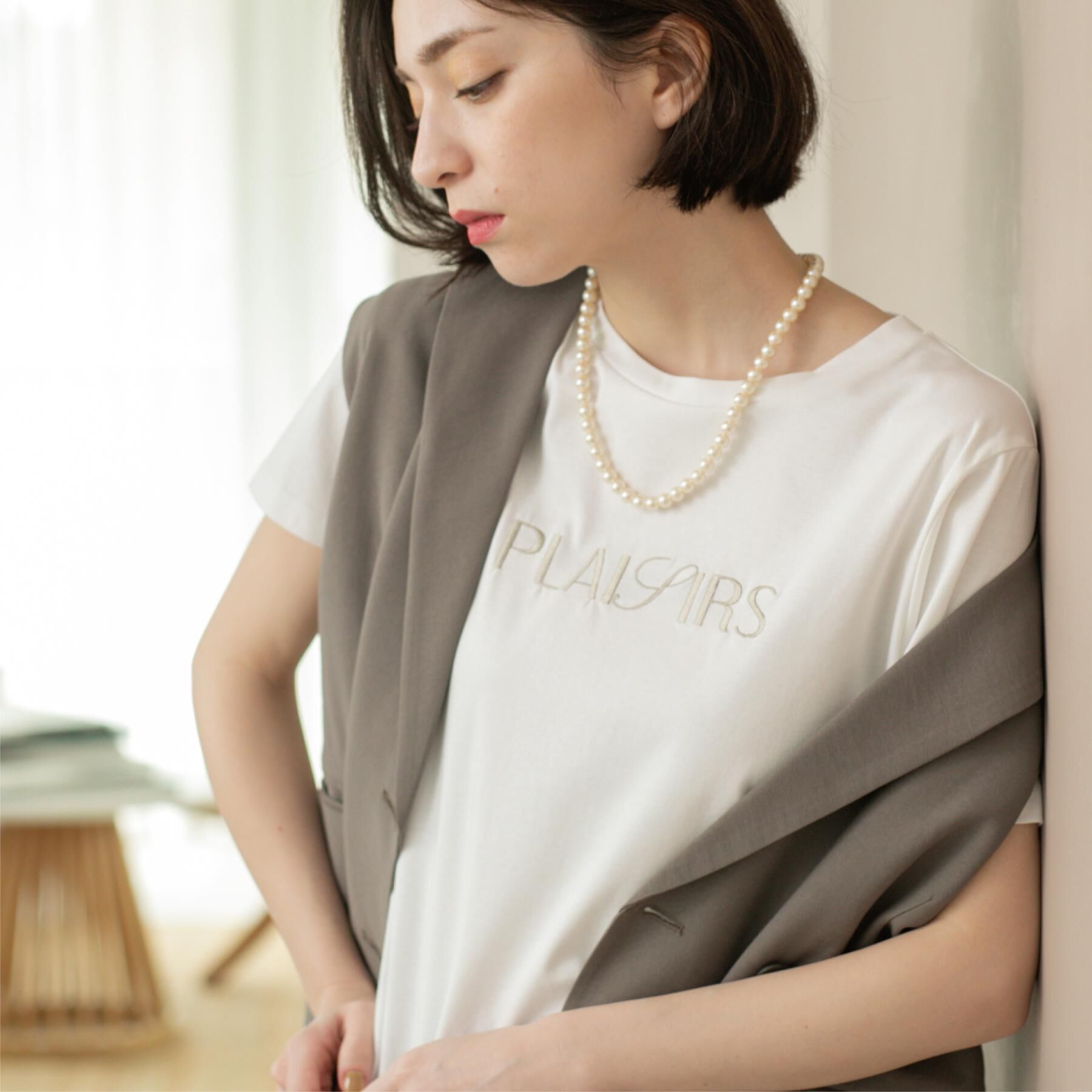 OPAQUE.CLIP「刺繍＆スパンコールロゴTシャツ【洗濯機洗い可】」|Tシャツ・カットソー|
