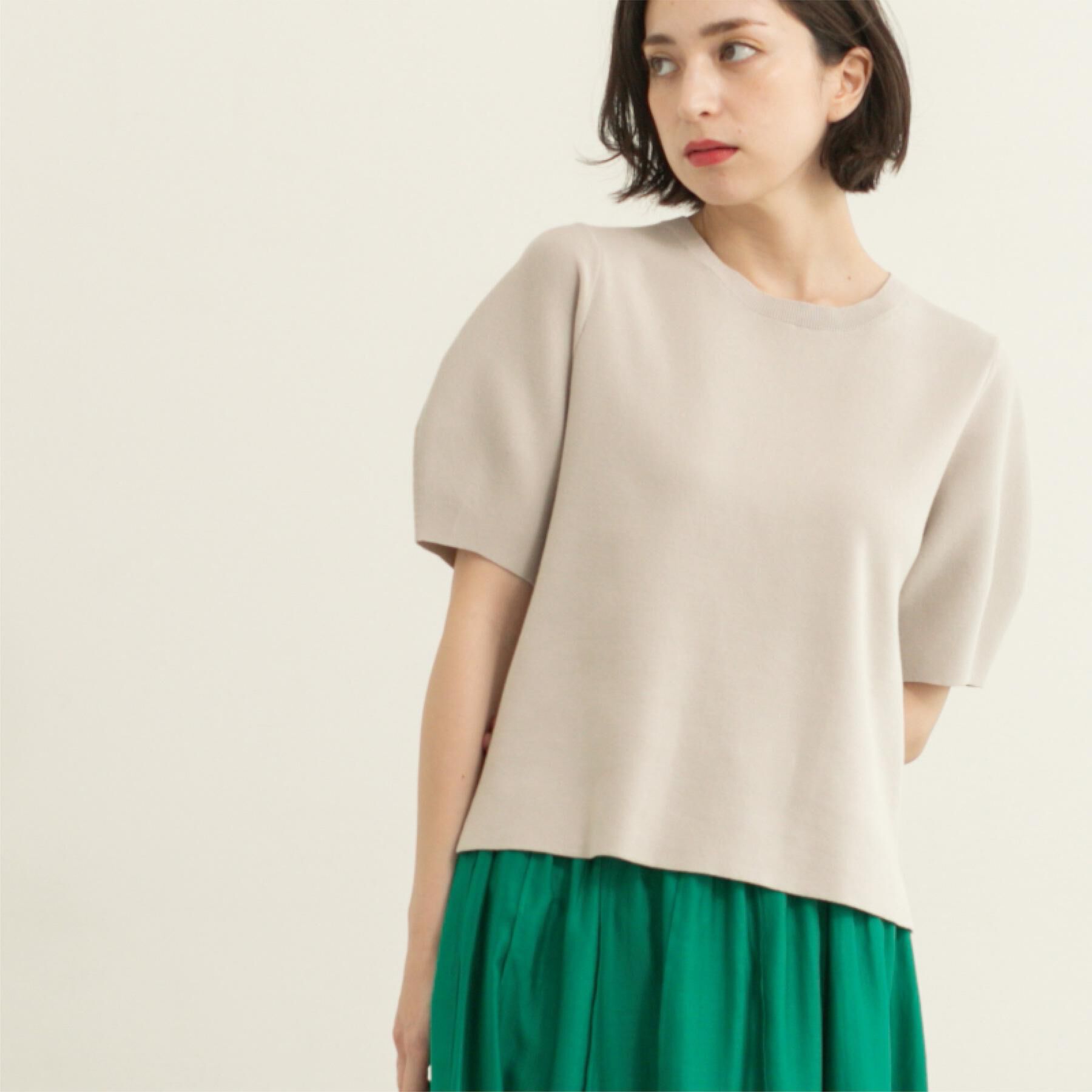 OPAQUE.CLIP「カーブスリーブニット【UV/洗濯機洗い可】」|ニット・セーター|グレージュ(050)