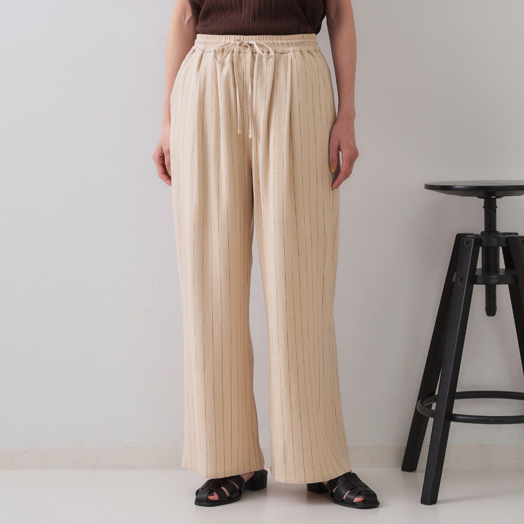 OPAQUE.CLIP「麻混ストライプイージーワイドパンツ【洗濯機洗い可】」|その他|