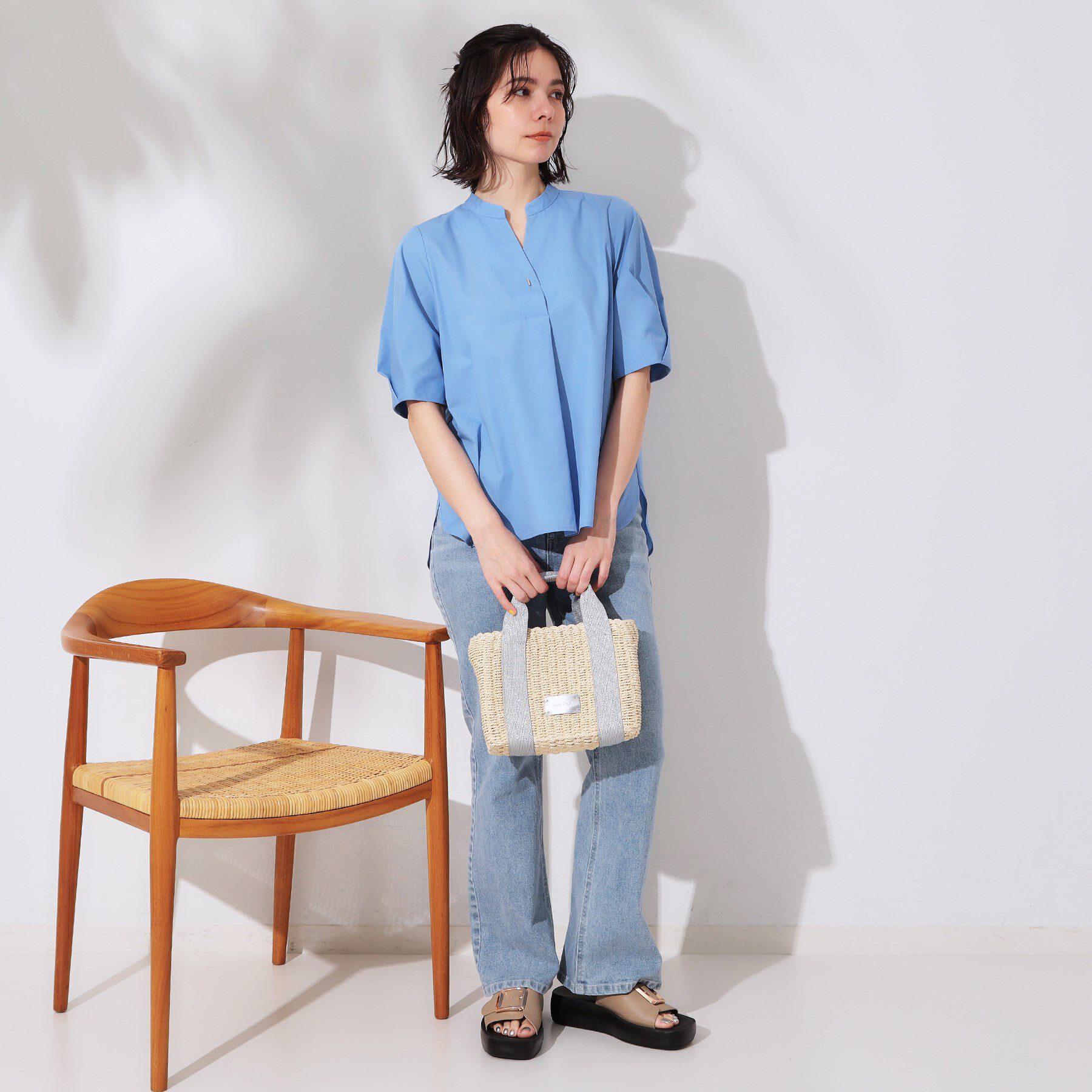 OPAQUE.CLIP「スキッパータックスリーブブラウス【洗濯機洗い可】」|シャツ・ブラウス|